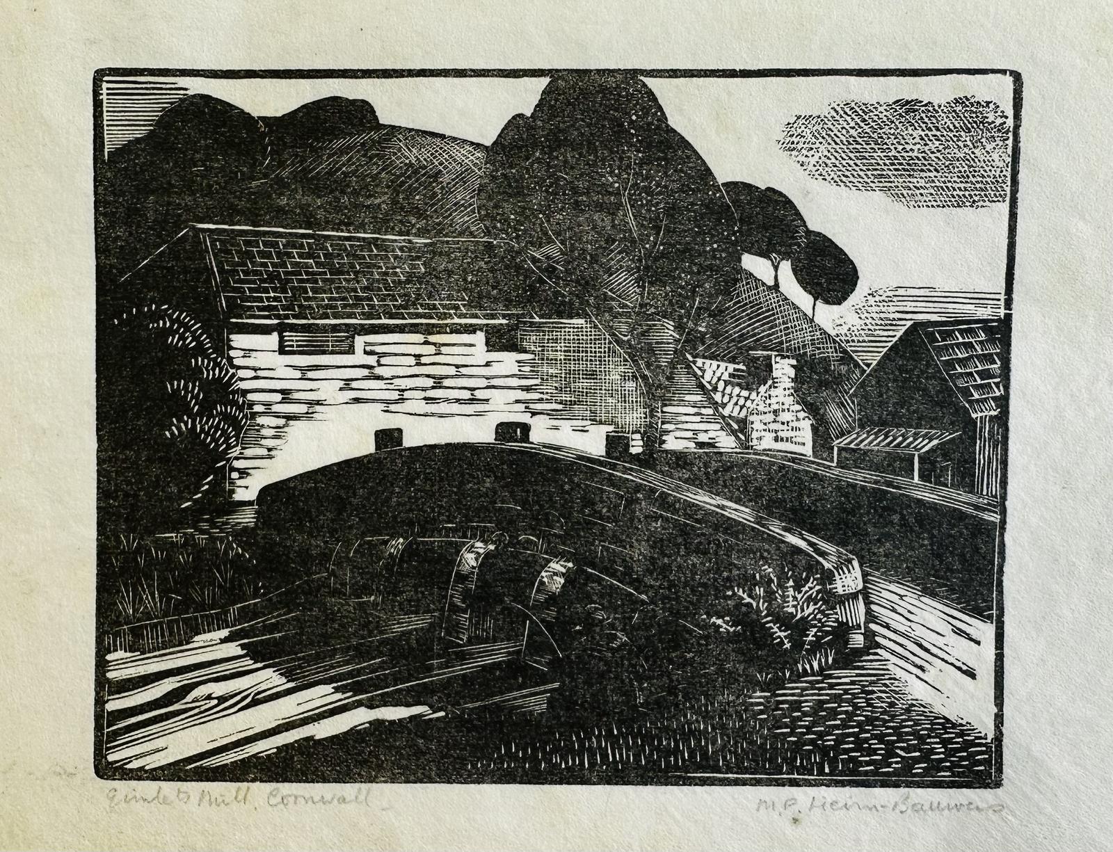 Original Woodblock of Gimlets Mill, Laneast, Trewen by Felice Lieven Bauwens (b.1911) Signed & Inscribed - Provenance; The Artist (1 of 2)
