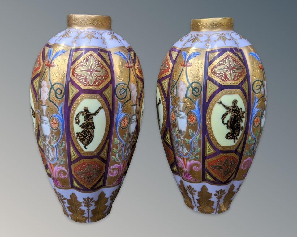 Pair of Antique Royal Vienna Vases Raised Gilt Perfect (1 of 8)