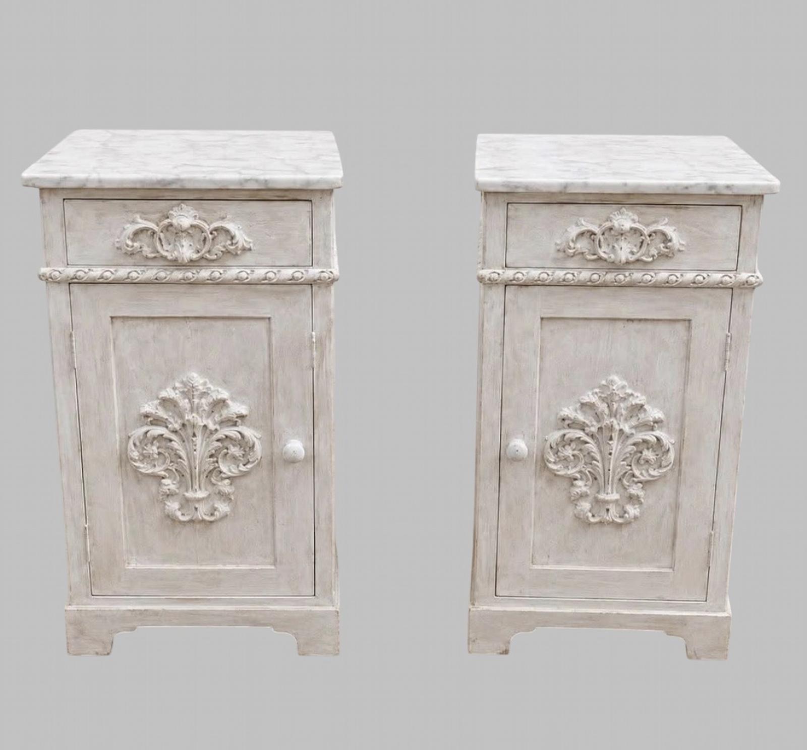 Pair of French Painted Bedside Cabinets with Marble Tops, c.1900 (1 of 7) Pair of French Painted Bedside Cabinets with Marble Tops, c.1900 (1 of 7)