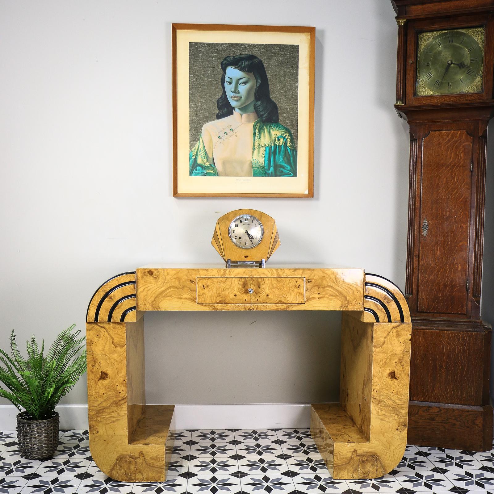 Art Deco Style Walnut Console Table Desk / Dressing Table with Drawer (1 of 12) Art Deco Style Walnut Console Table Desk / Dressing Table with Drawer (1 of 12)