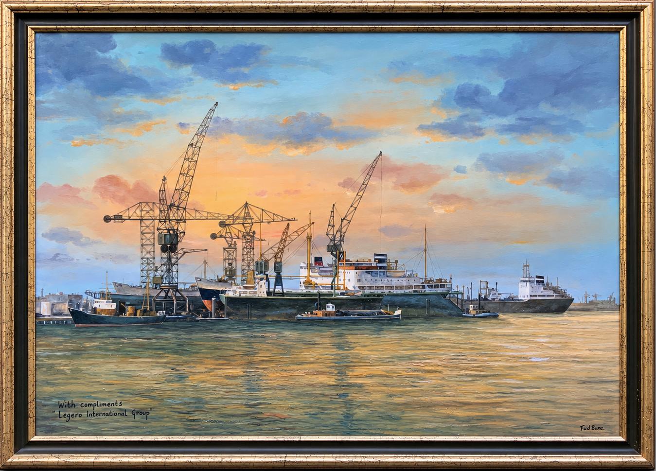 Very Large Late 20th Century Maritime Harbour Shipping Oil Painting (1 of 10) Very Large Late 20th Century Maritime Harbour Shipping Oil Painting (1 of 10)
