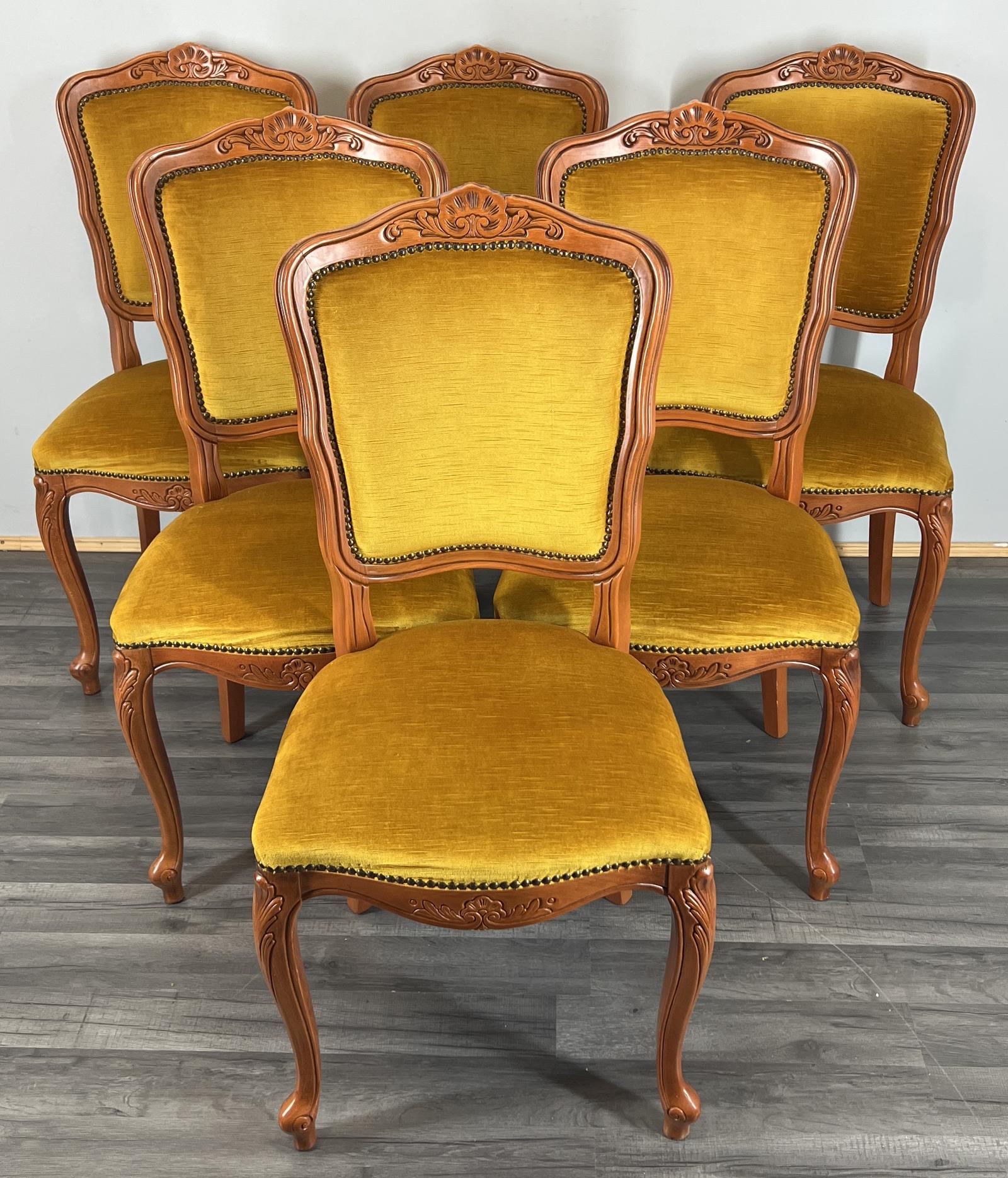 Chairs Vintage French Louis XVI Style Upholstered Set of 6 Carved (1 of 13)