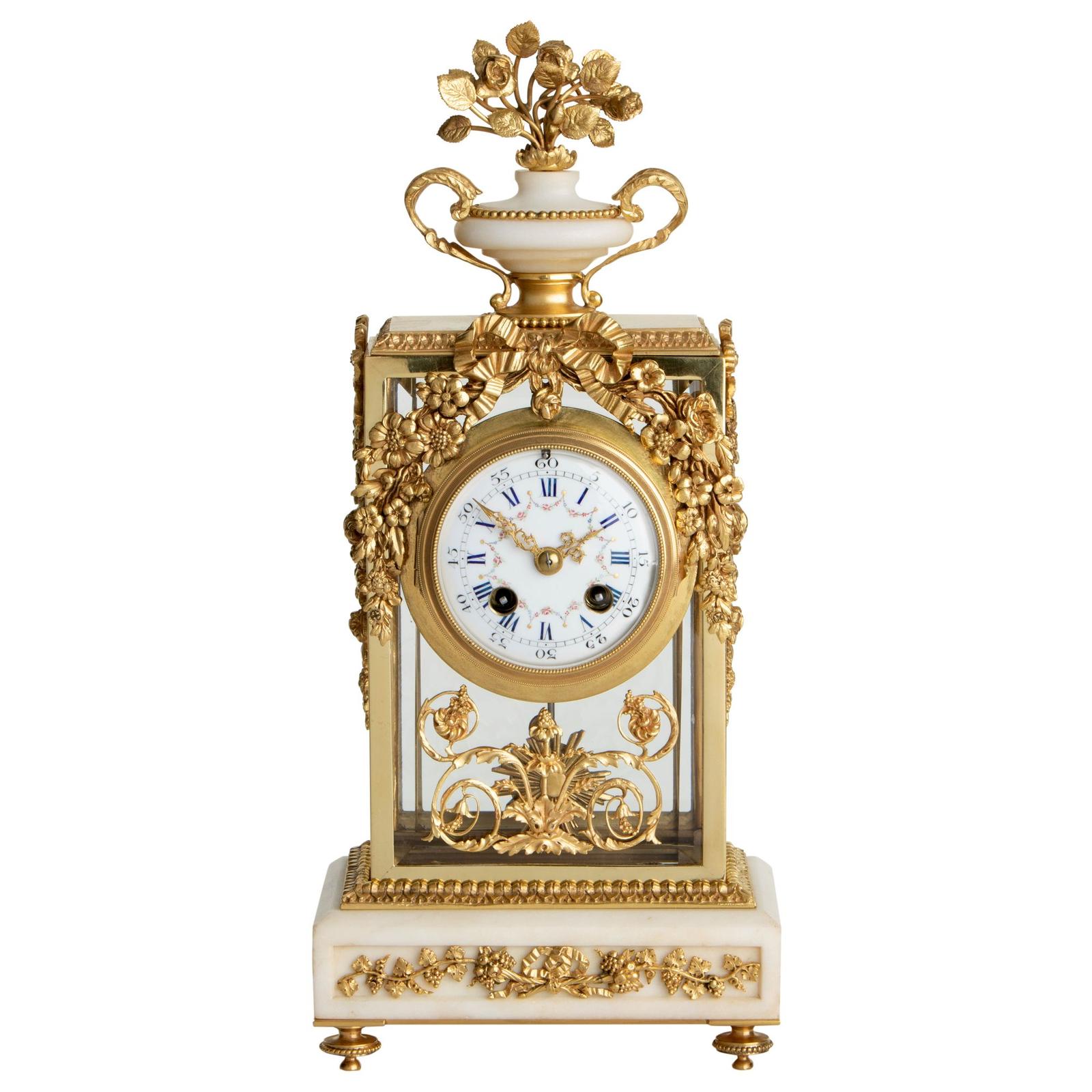 White Marble & Gilt French Antique Mantel Clock (1 of 1)