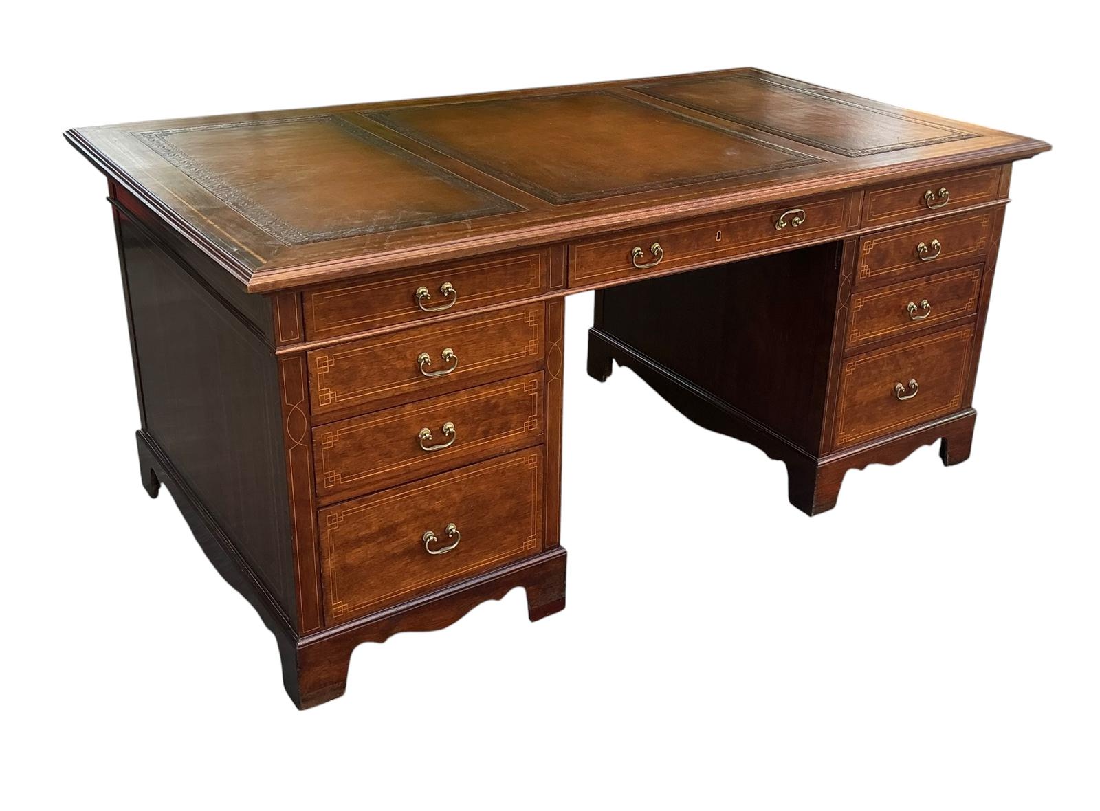 Inlaid Mahogany Pedestal Desk H-299 (1 of 6) Inlaid Mahogany Pedestal Desk H-299 (1 of 6)