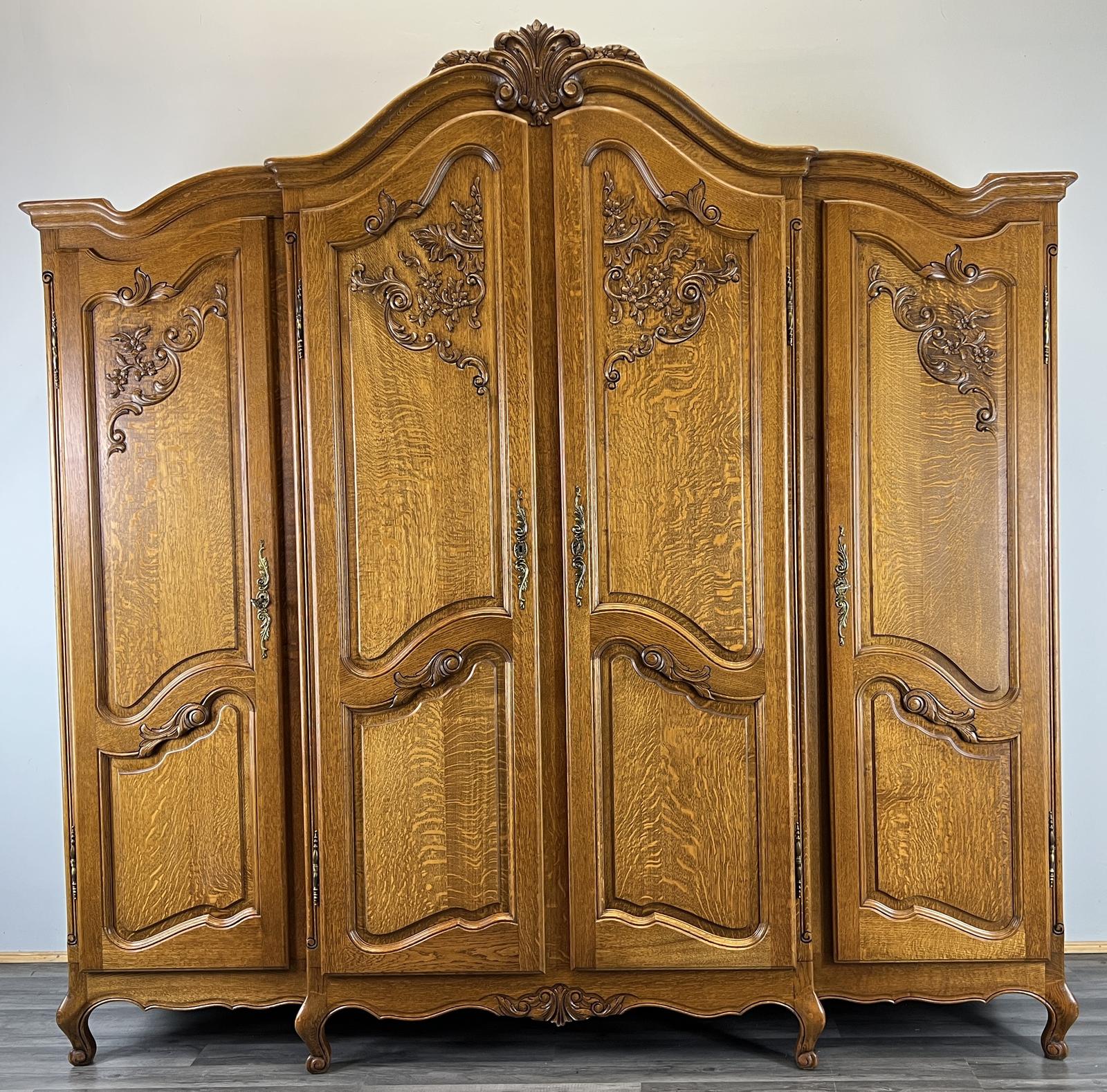 Wardrobe Vintage French Style Oak Four Door Carved Armoire (1 of 14) Wardrobe Vintage French Style Oak Four Door Carved Armoire (1 of 14)