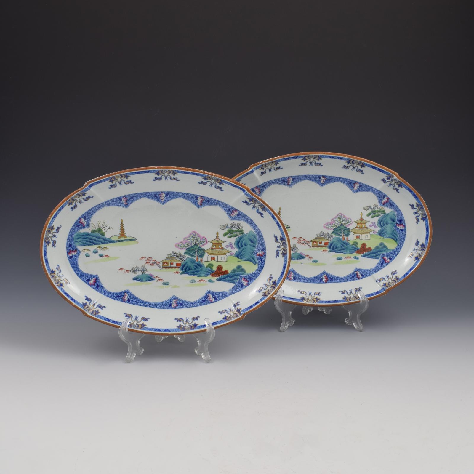 Pair of Spode Stone China Chinoiserie Landscape Dessert Dishes 2857 c.1820 (1 of 6)