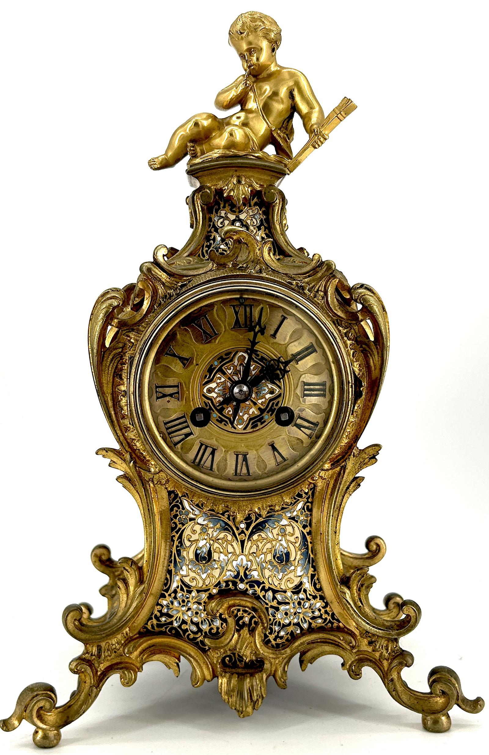 Rare Victorian Antique French Champleve Figural Boulle Mantel Clock c.1860 (1 of 11)