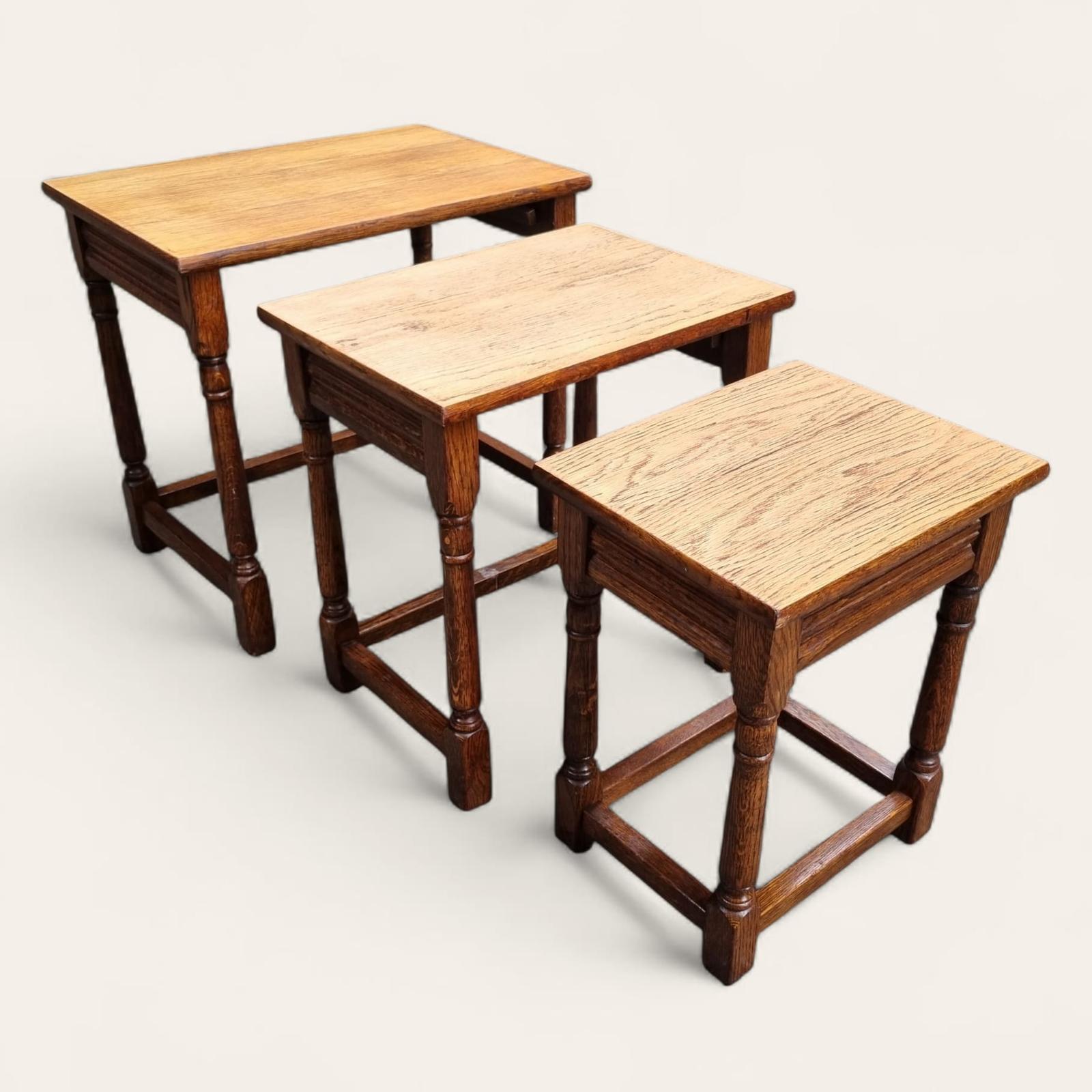 Vintage Solid Oak Tables  / Nest of Three / 1970s (1 of 8)