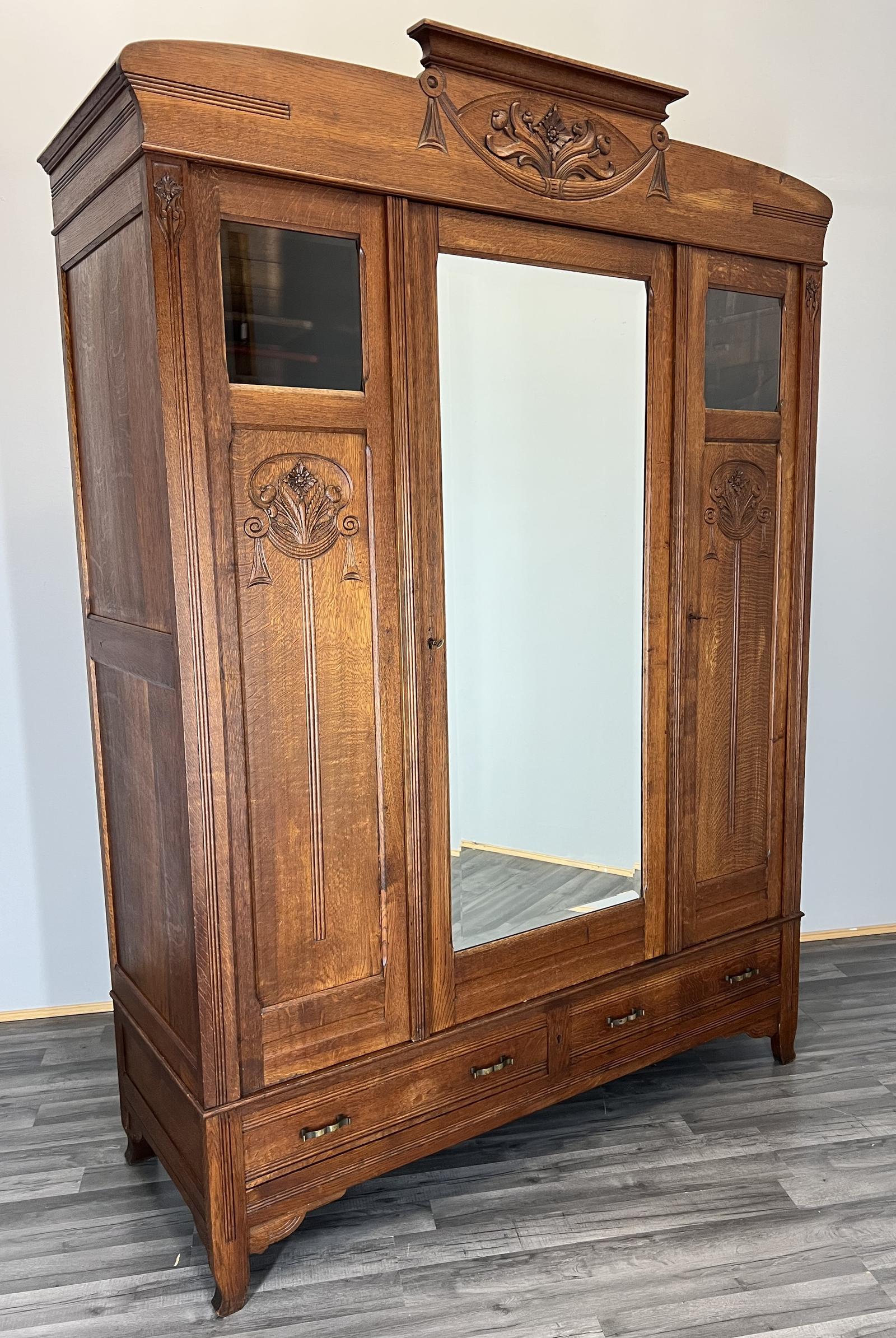 Wardrobe Antique French Carved Mirrored Oak Closet Armoire (LOT 3845) (1 of 13) Wardrobe Antique French Carved Mirrored Oak Closet Armoire (LOT 3845) (1 of 13)