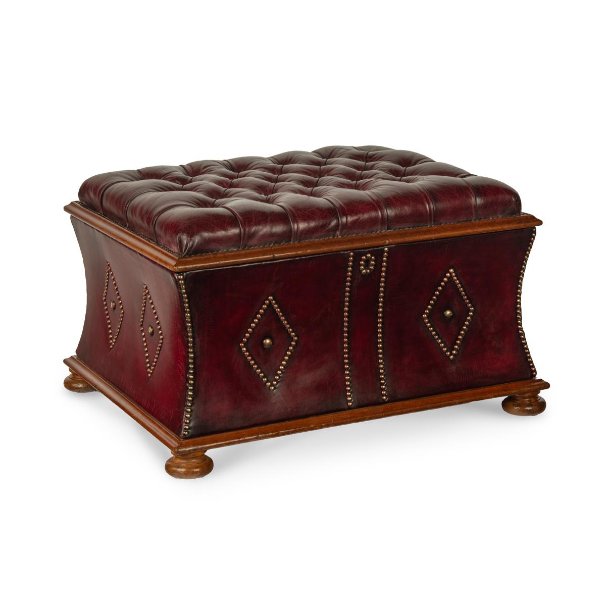 Late Victorian Mahogany Leathered Box Stool or Ottoman (1 of 6)