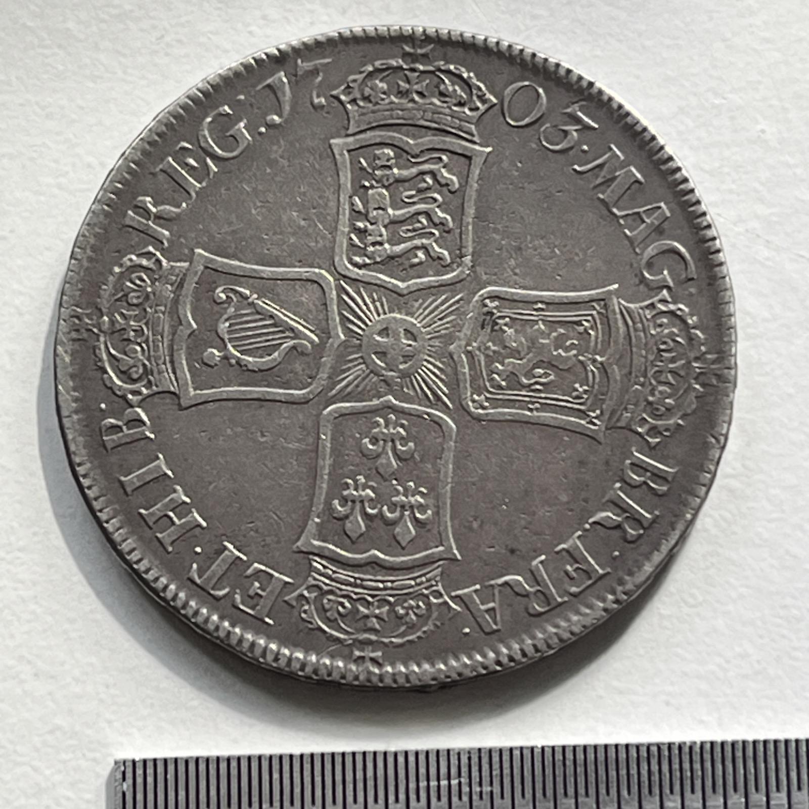 Queen Anne - Silver 1703 Halfcrown - VIGO - TERTIO (1 of 21)
