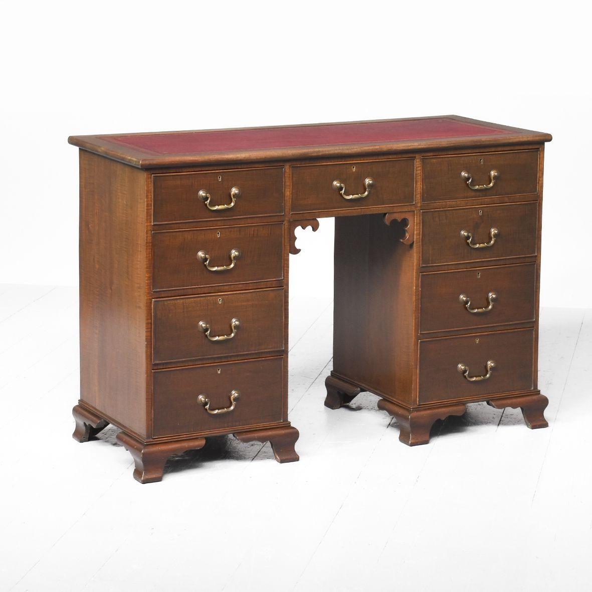 Georgian Style Mahogany Kneehole Desk with Burgundy Leather Writing Surface (1 of 8)