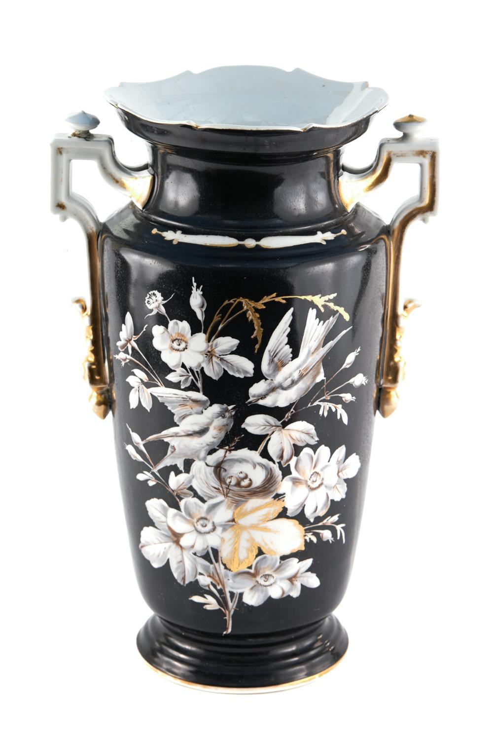 Large Antique Hand Painted Opaque Glass Vase (1 of 6)