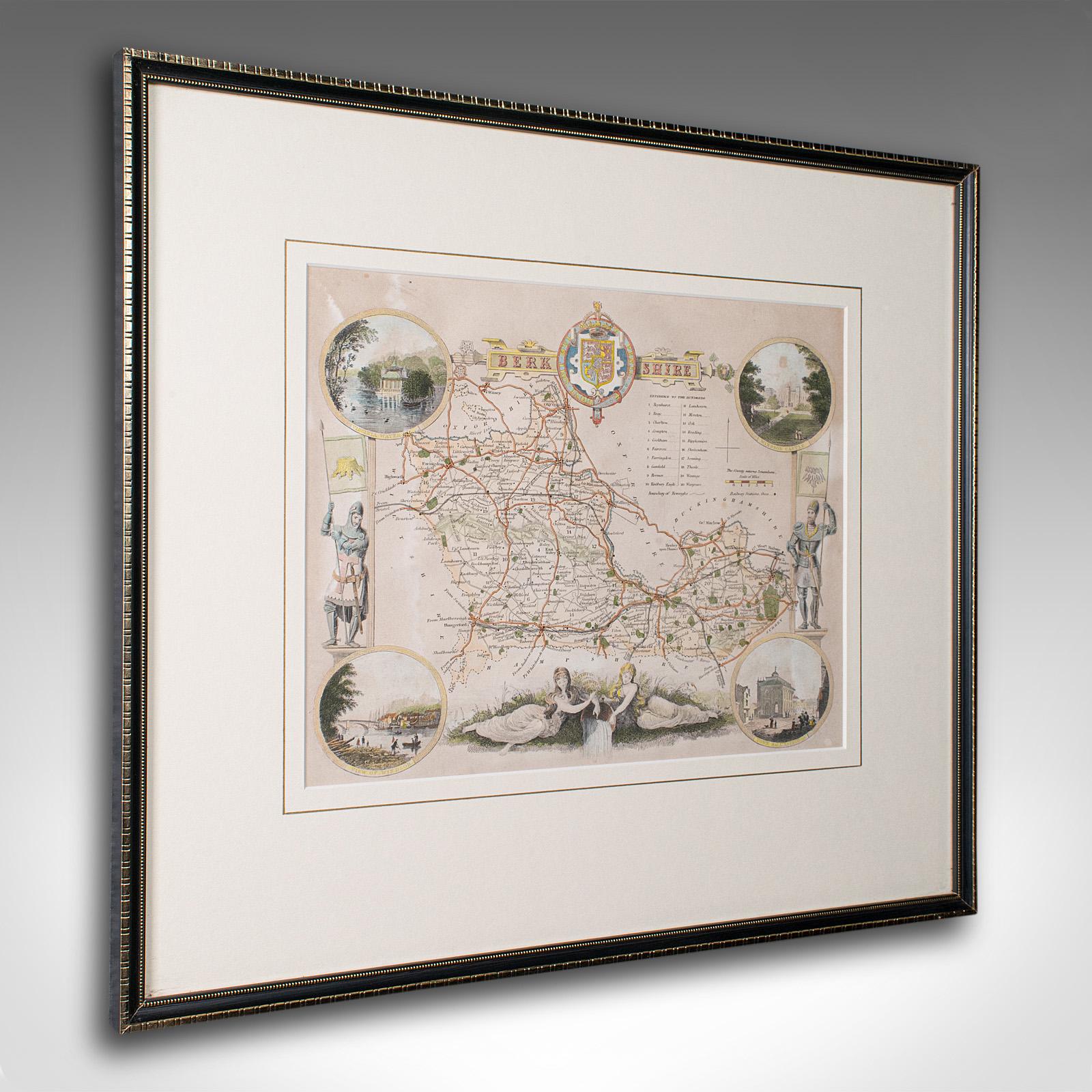 Antique County Map, Berkshire, English Framed Lithograph, Cartography, Victorian (1 of 12)