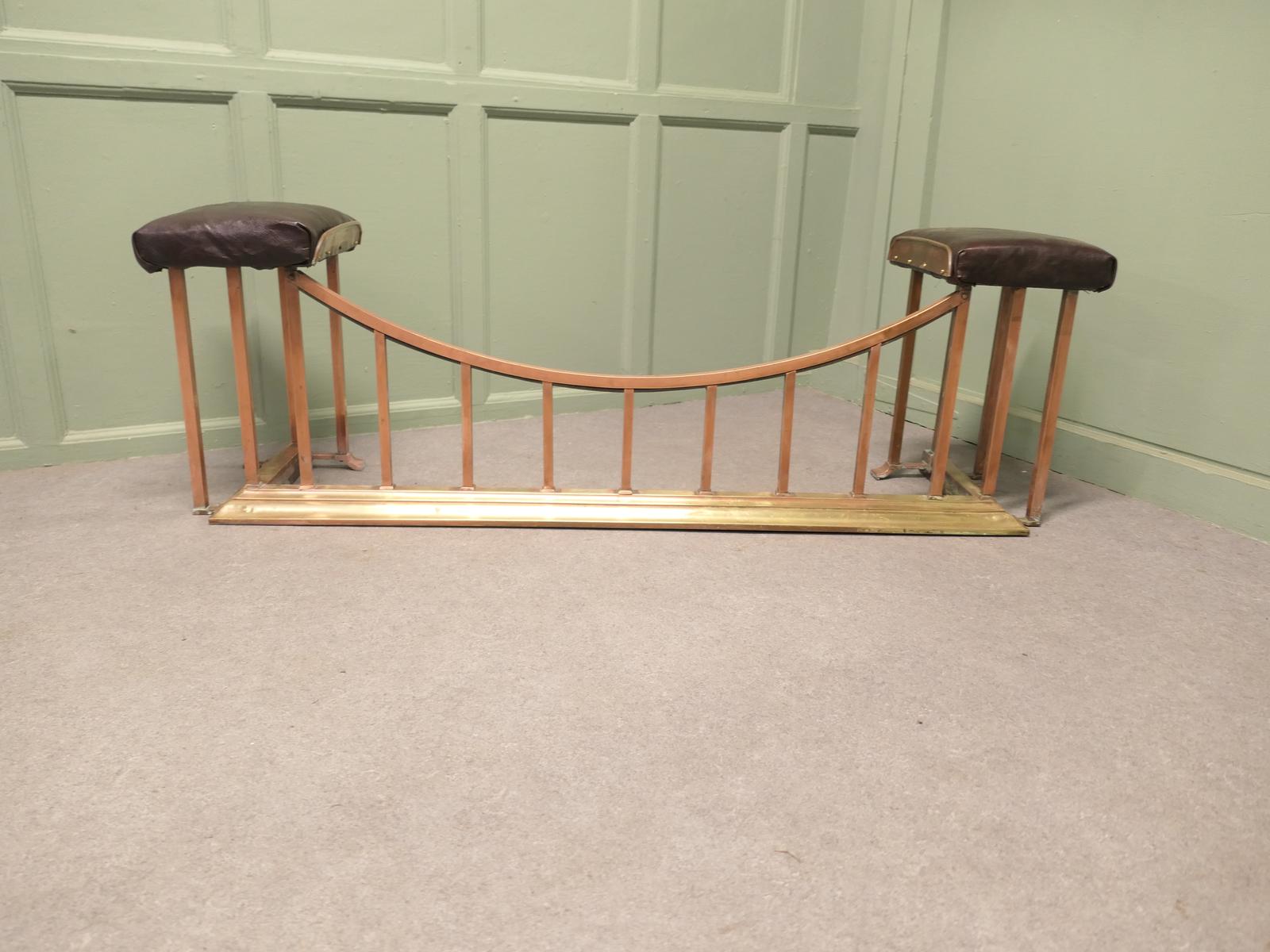 Leather Upholstered Copper & Brass Club Fender (1 of 7) Leather Upholstered Copper & Brass Club Fender (1 of 7)