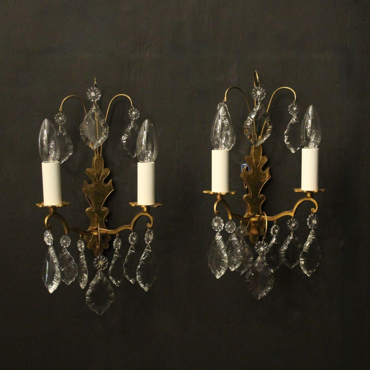 French Gilded & Crystal Twin Arm Wall Lights (1 of 10)