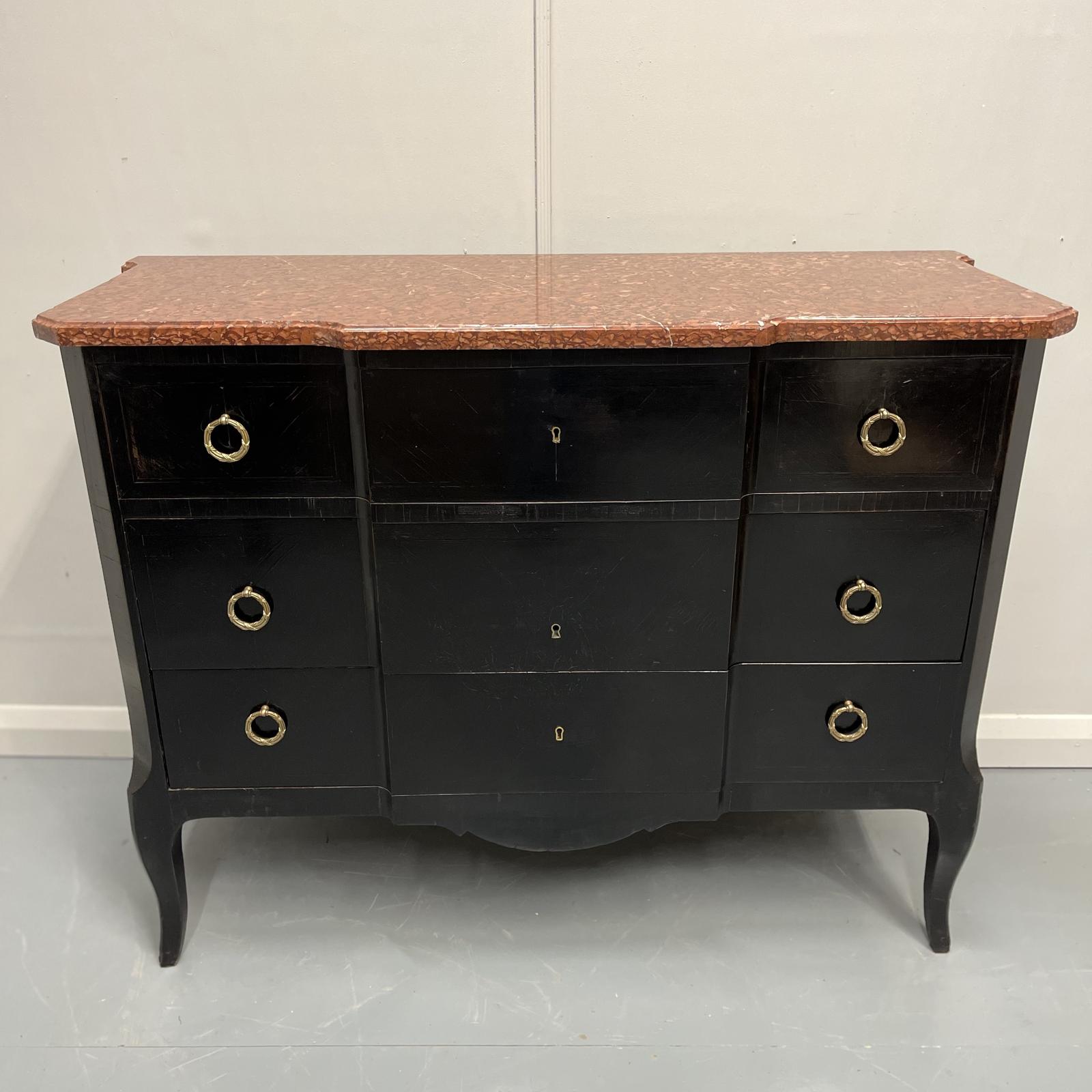 19th Century French Ebonised Marble Top Commode (1 of 7) 19th Century French Ebonised Marble Top Commode (1 of 7)