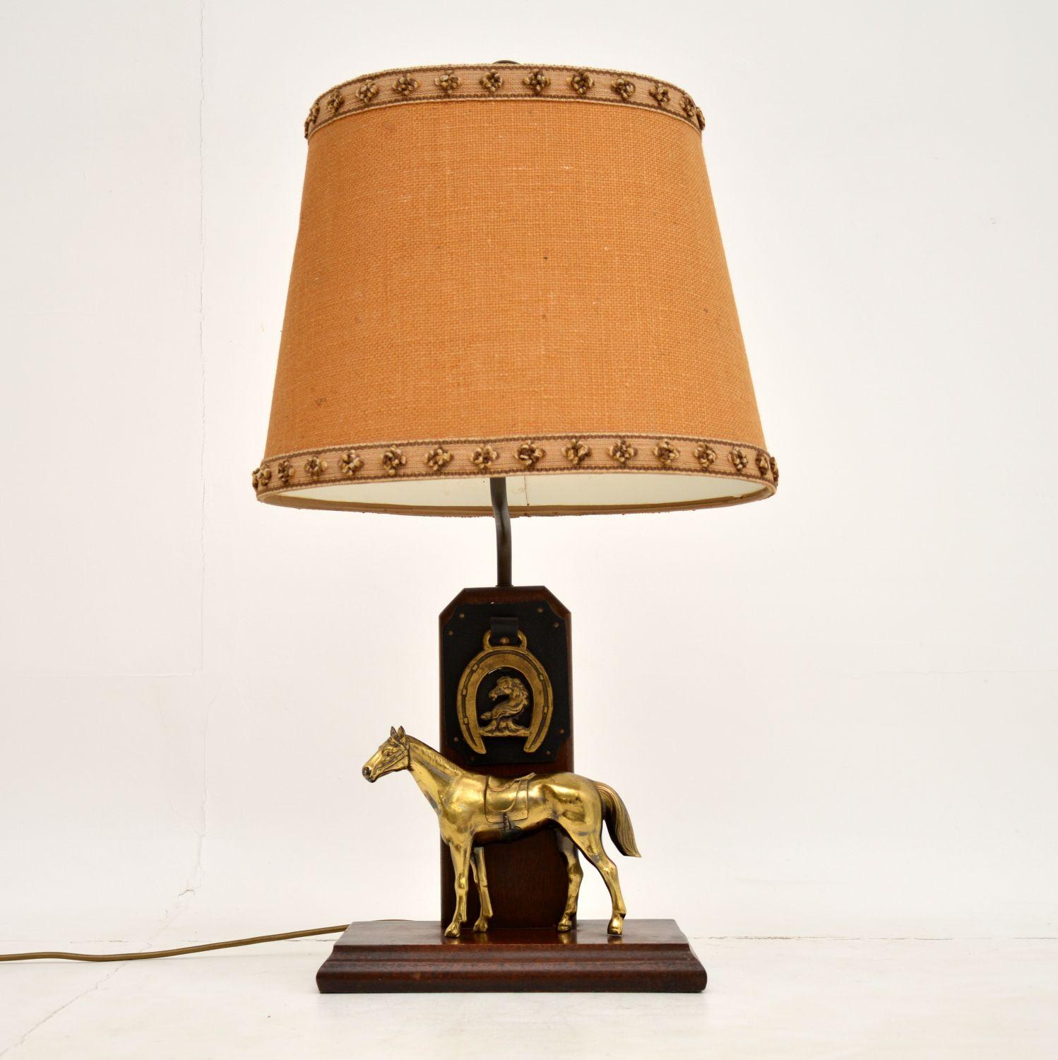 Antique Brass & Oak Equestrian Lamp (1 of 10)