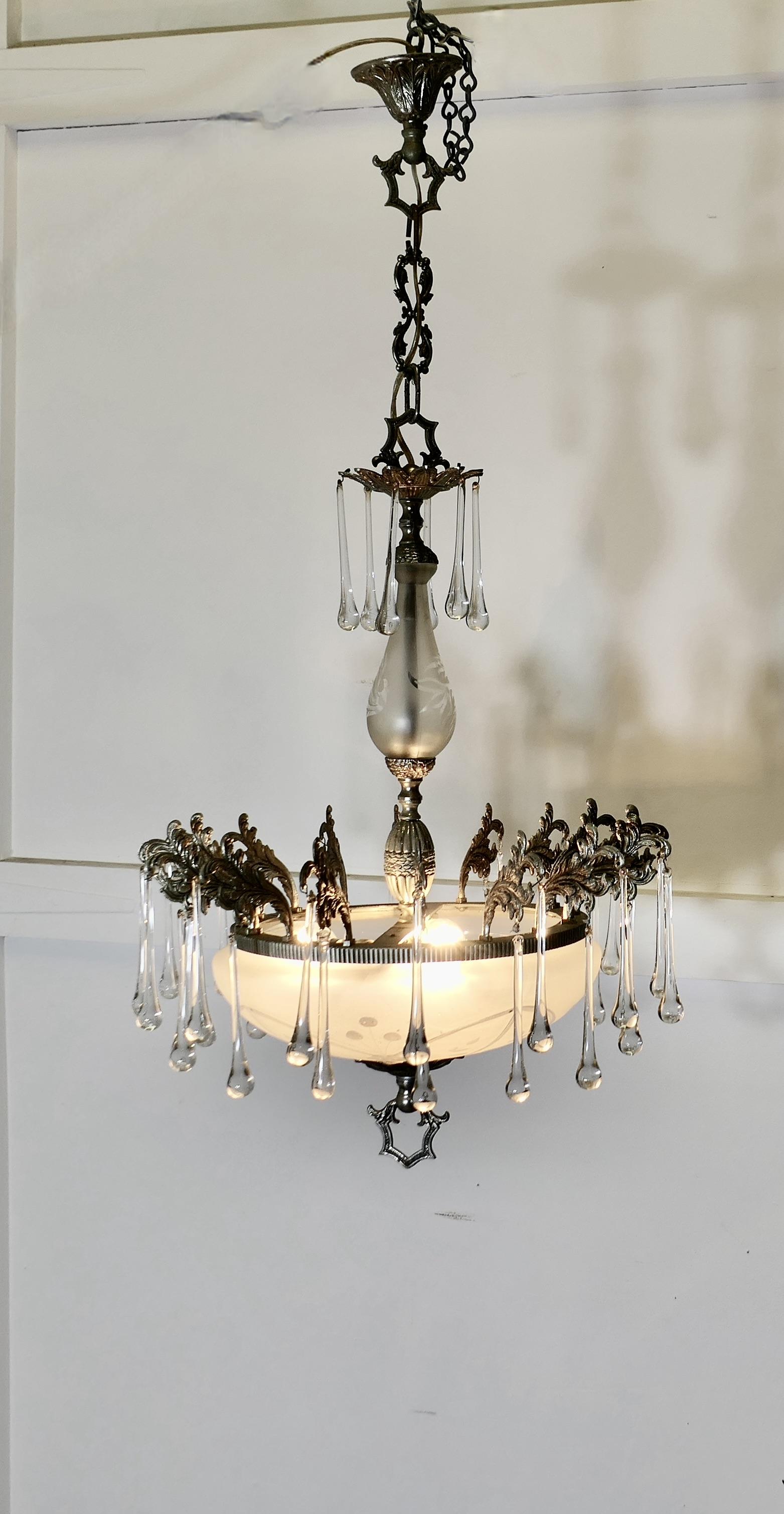 Magnificent Crystal Arts & Crafts Bowl Chandelier (1 of 9)