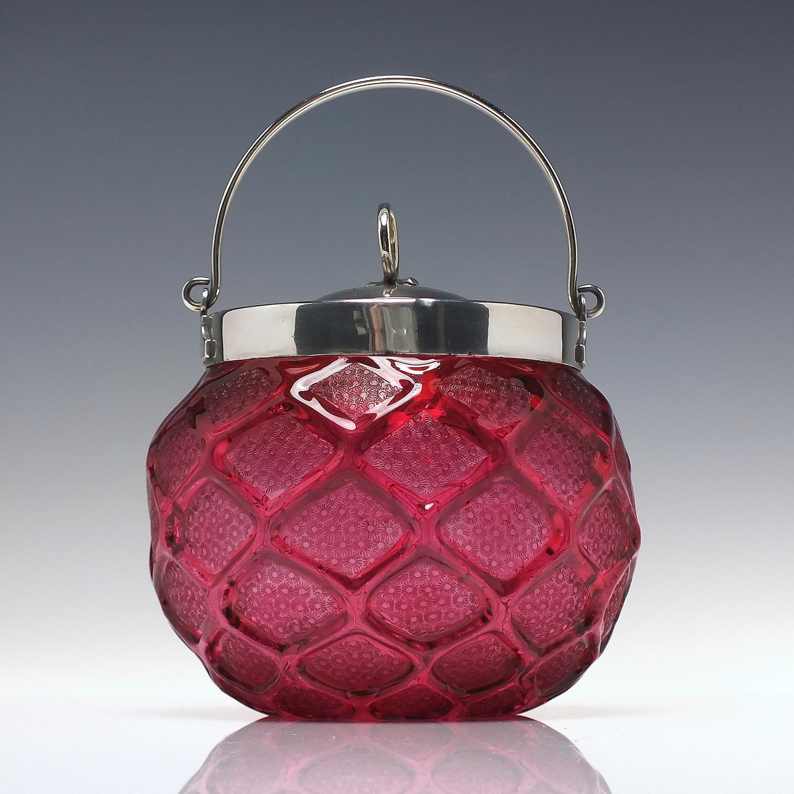 Antique Victorian Cranberry Glass Biscuit Barrel C1890 (1 of 5)