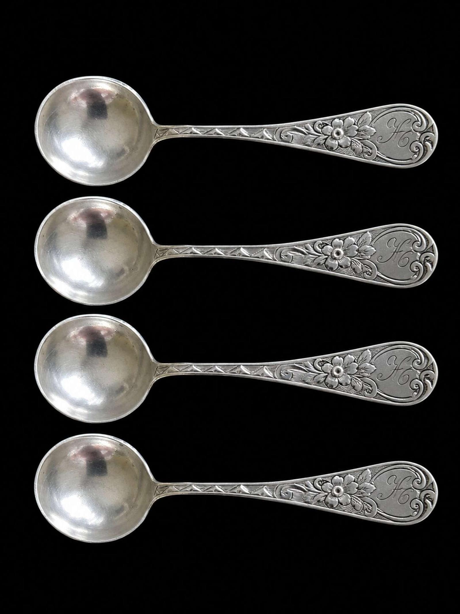 Antique Solid Silver Salt / Mustard Spoons Set of 4 1869 (1 of 4) Antique Solid Silver Salt / Mustard Spoons Set of 4 1869 (1 of 4)