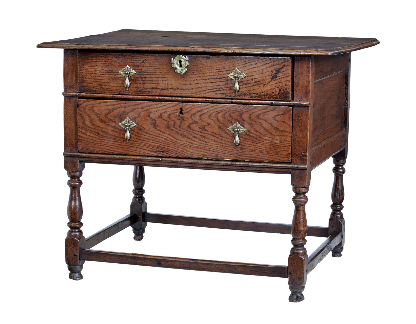 Early 18th Century English 2 Drawer Oak Side Table (1 of 9)