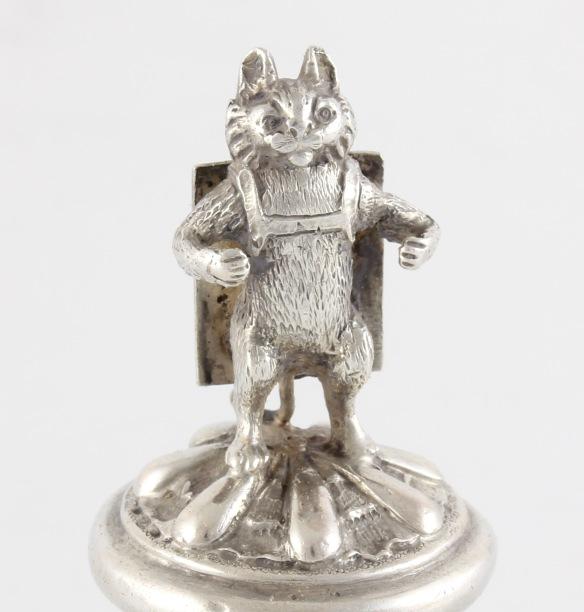 Silver Sandwich Board Cat Wine Bottle Stopper - Victorian Novelty - 1895 (1 of 12) Silver Sandwich Board Cat Wine Bottle Stopper - Victorian Novelty - 1895 (1 of 12)