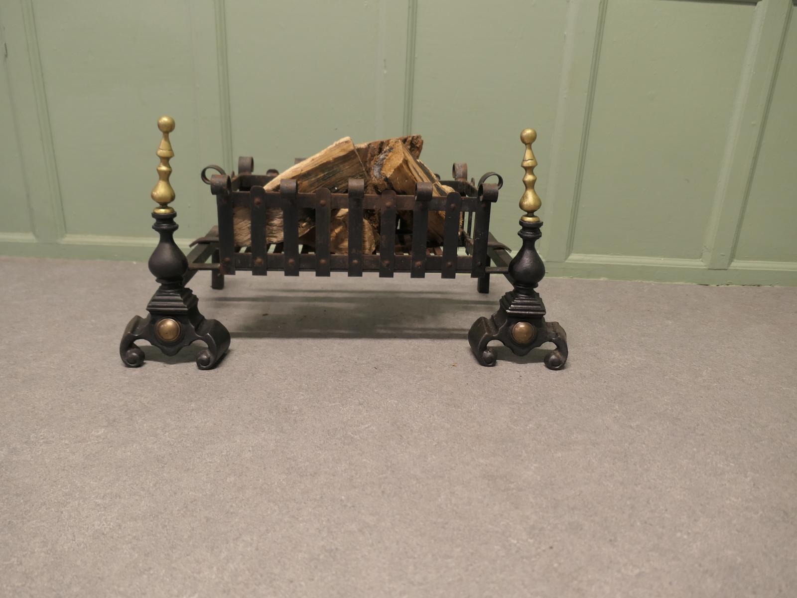 19th Century Inglenook Fire Grate on Andirons (1 of 6) 19th Century Inglenook Fire Grate on Andirons (1 of 6)