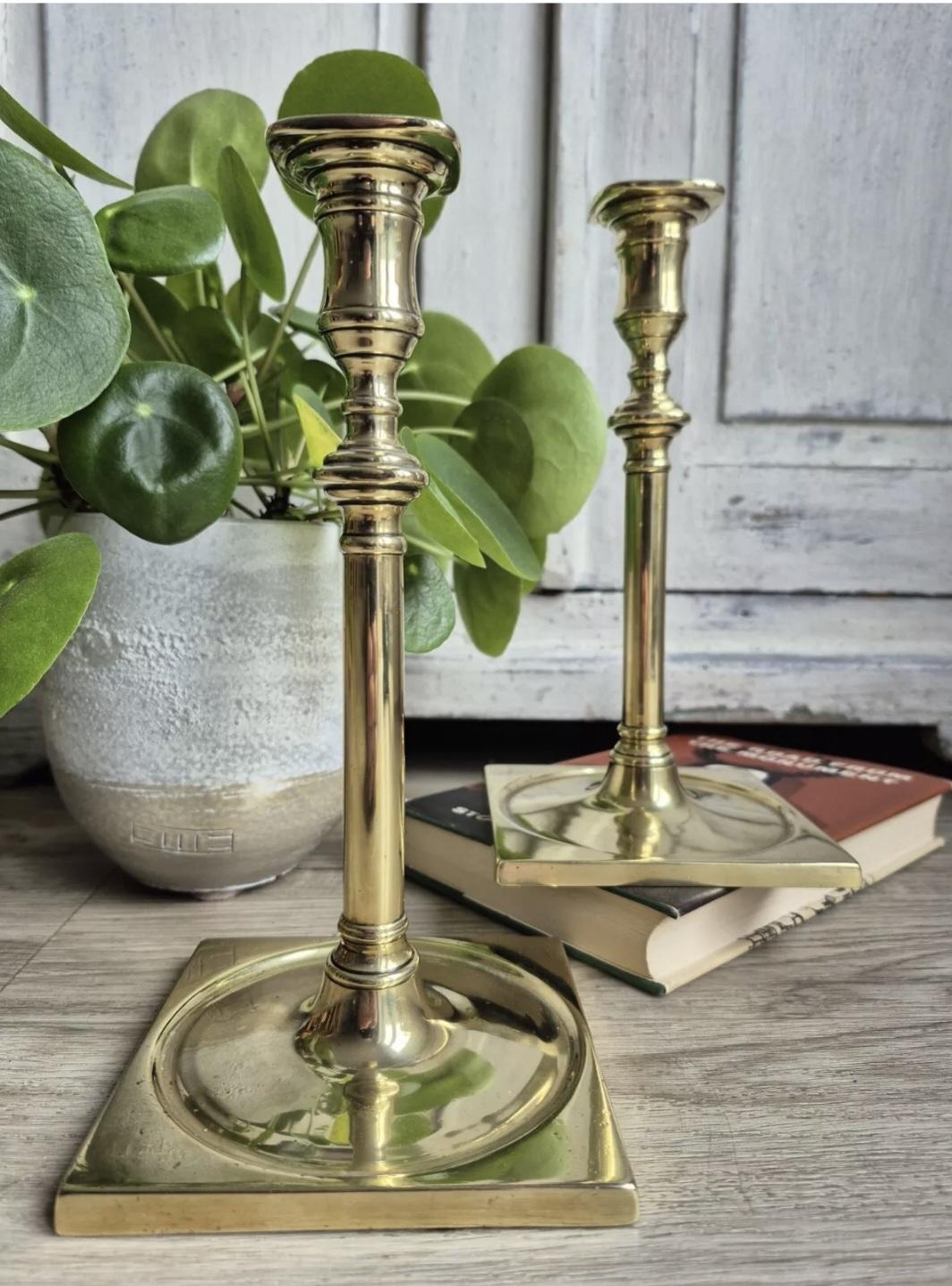 18th C. Antique Candlesticks, Antique Brass (1 of 20)