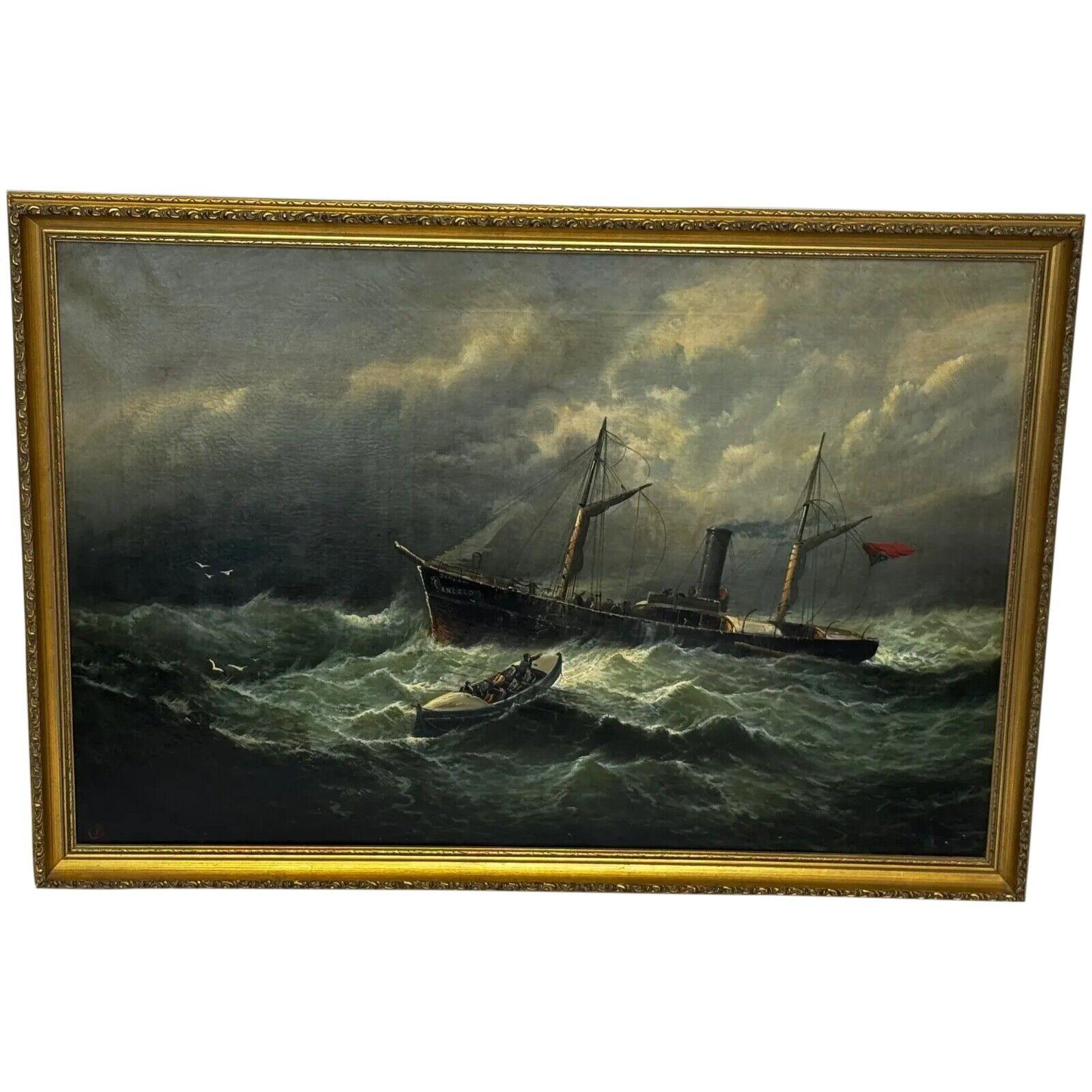 Heroic Victorian Marine Oil Painting – RNLI Lifeboat Rescue & Dundee Whaler by William Broome, c.1890 (1 of 24)