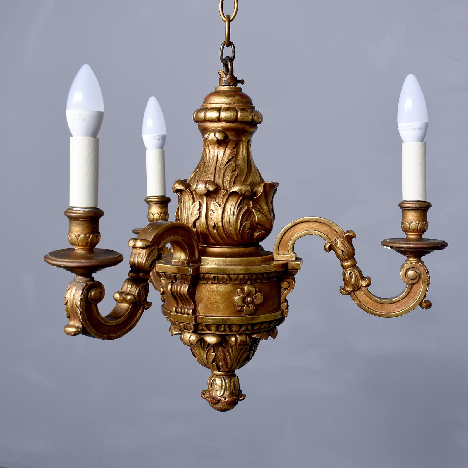 Carved Giltwood 3 Arm Chandelier (1 of 4)