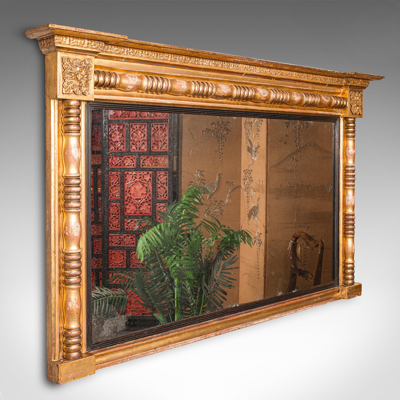 Large Antique Overmantle Mirror, English, Giltwood, Mercury Glass, Regency, 1820 (1 of 9)