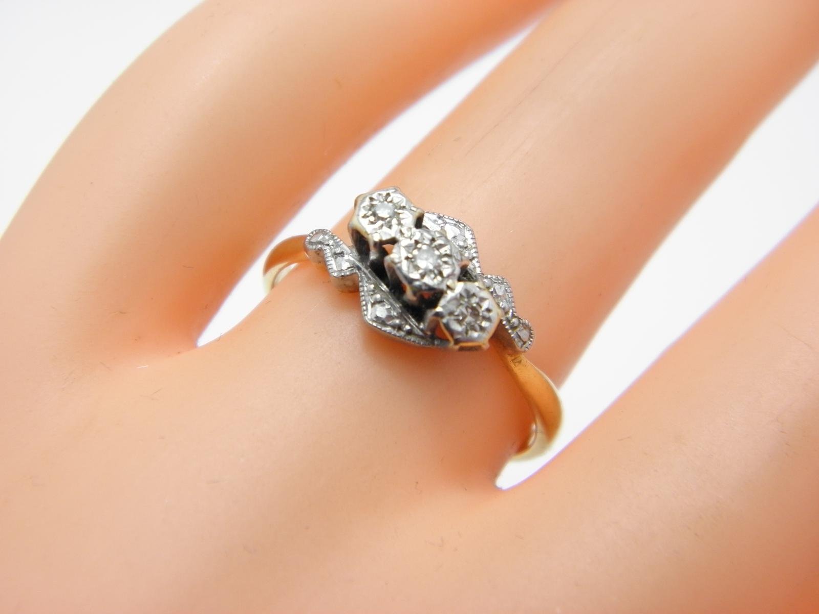 Antique 18ct Gold Platinum Diamond Trilogy Twist Ring Size N 1/2 (US Size 7) C1890 (1 of 13)