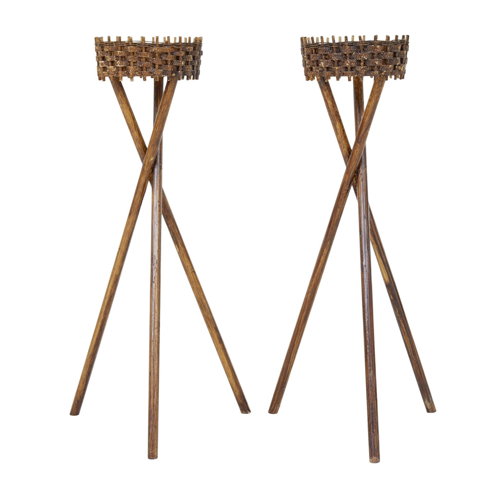 Pair of Mid 20th Century Woven Plant Stands (1 of 6)