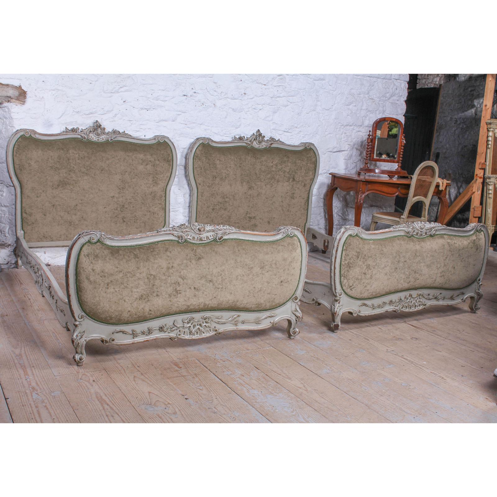 Fabulous Pair of Newly Upholstered Large Single Early Louis XV Style Beds (1 of 11)