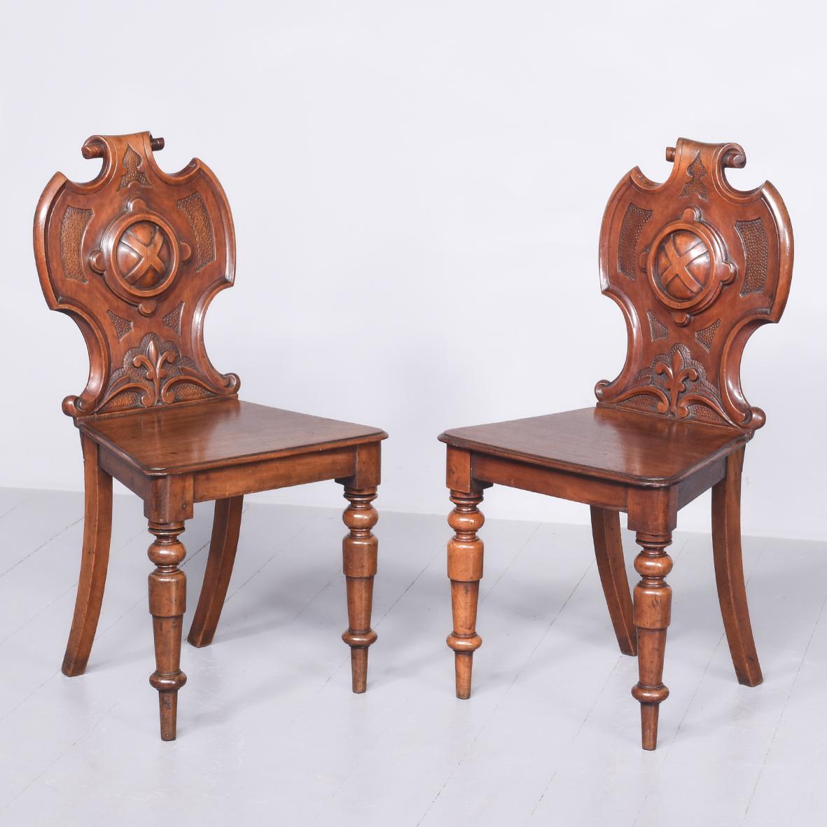 Quality Pair of Victorian Mahogany Shield Back Hall Chairs (1 of 9)