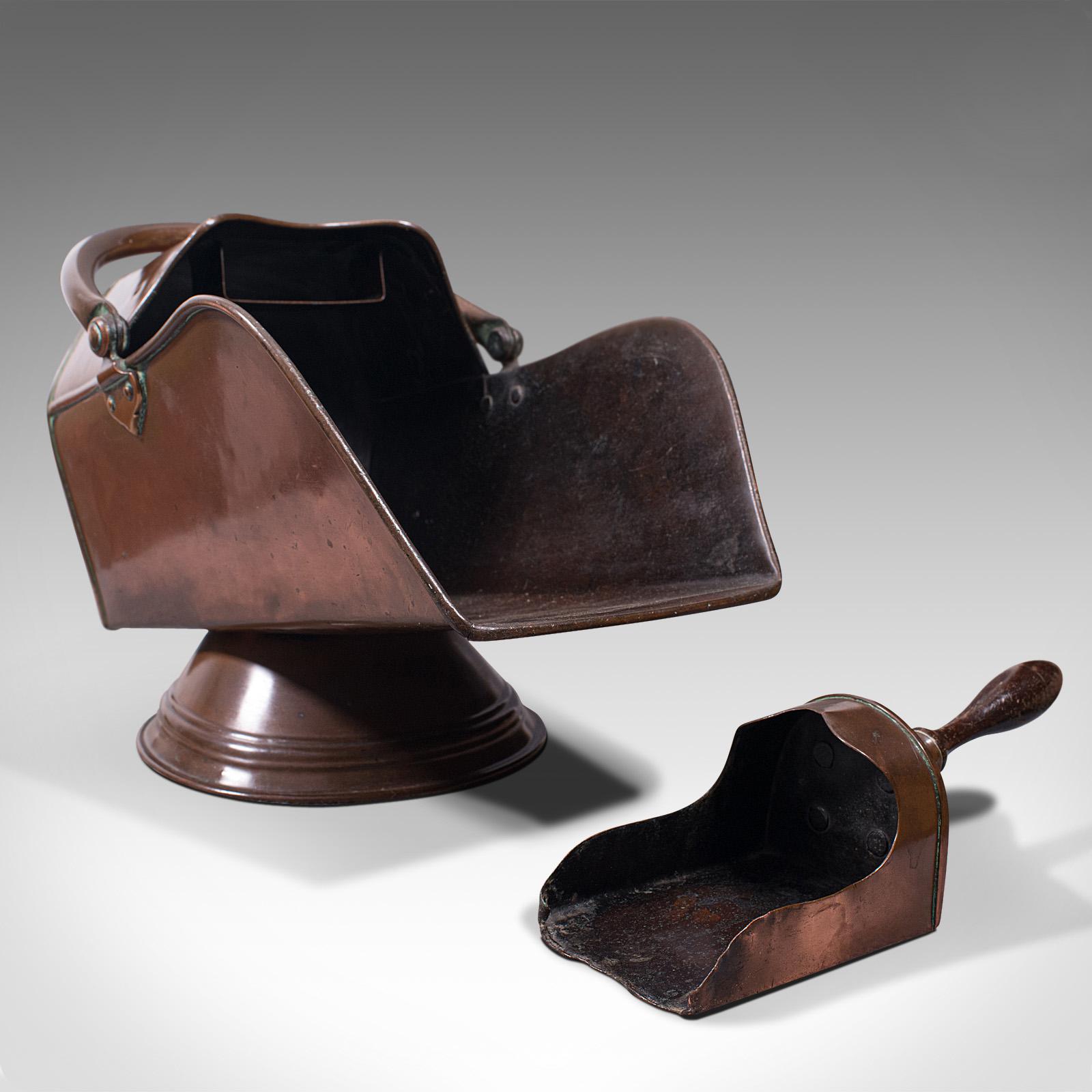 Antique Coal Scuttle, English, Copper, Fireside Bucket, Scoop, Victorian c.1880 (1 of 12)