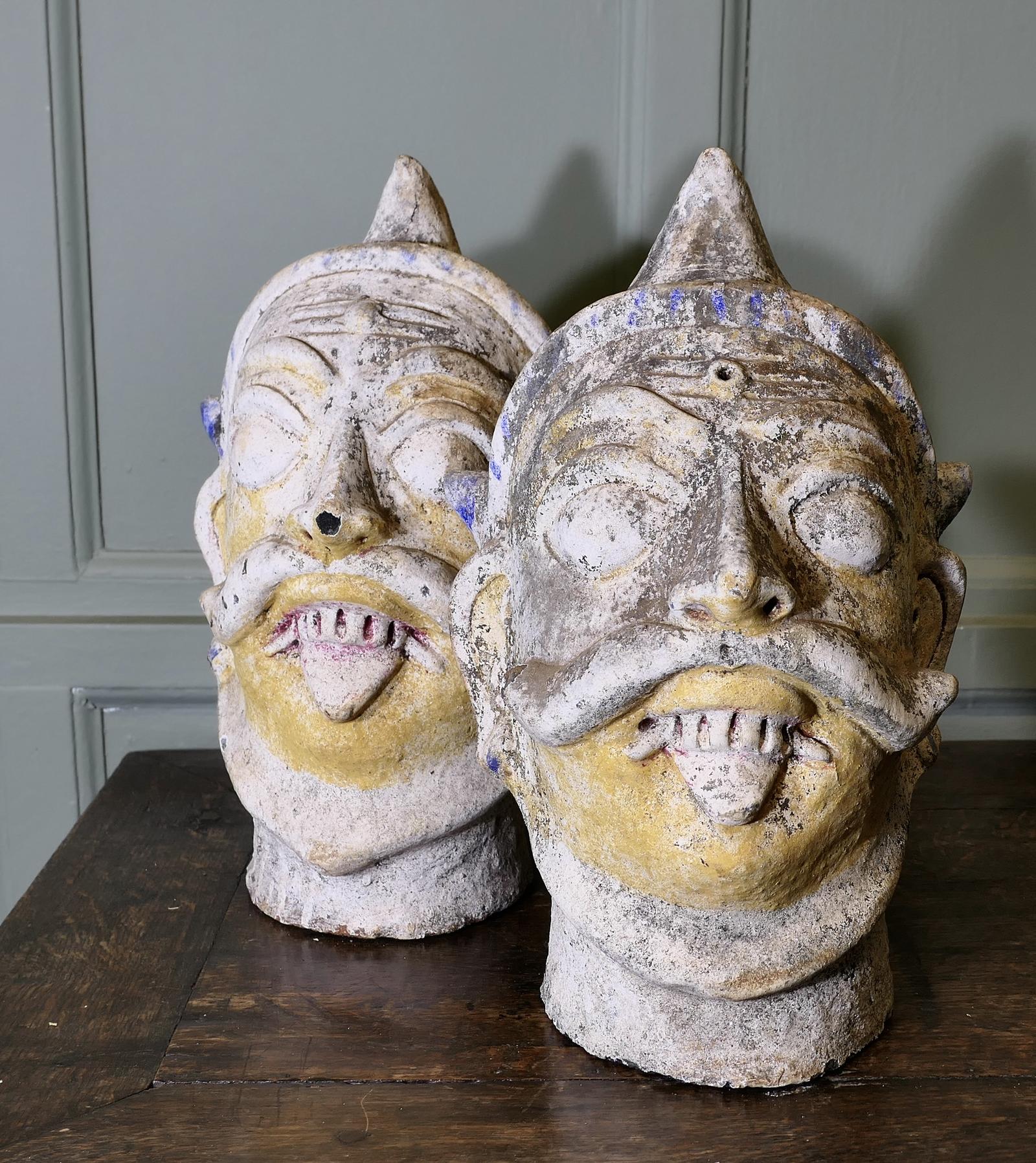 2 Antique Large Indian Terracotta Tent Pole Tops (1 of 15)