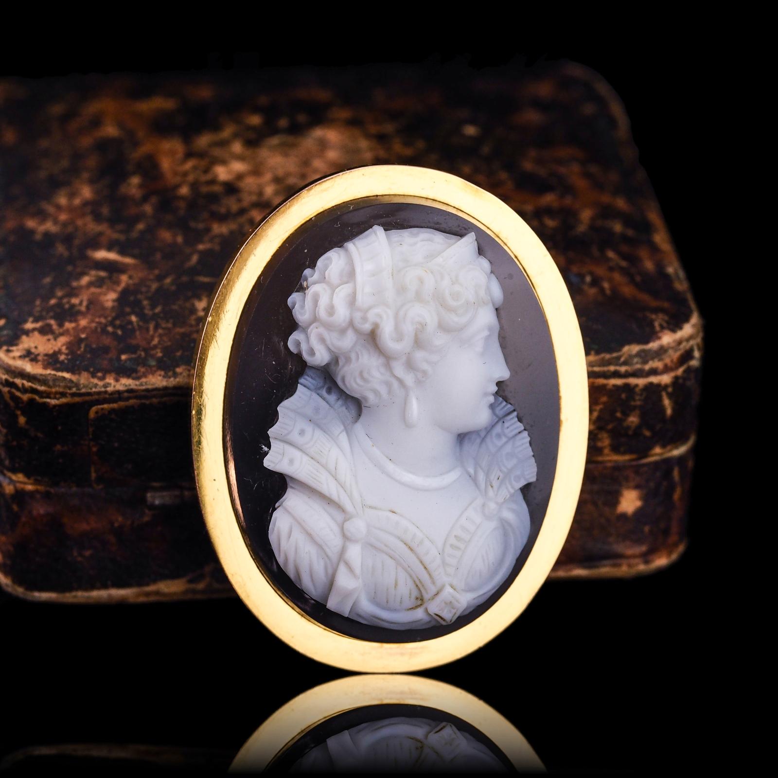 Antique French 18ct Gold Cameo Brooch Agate Victorian c.1880 (1 of 13)