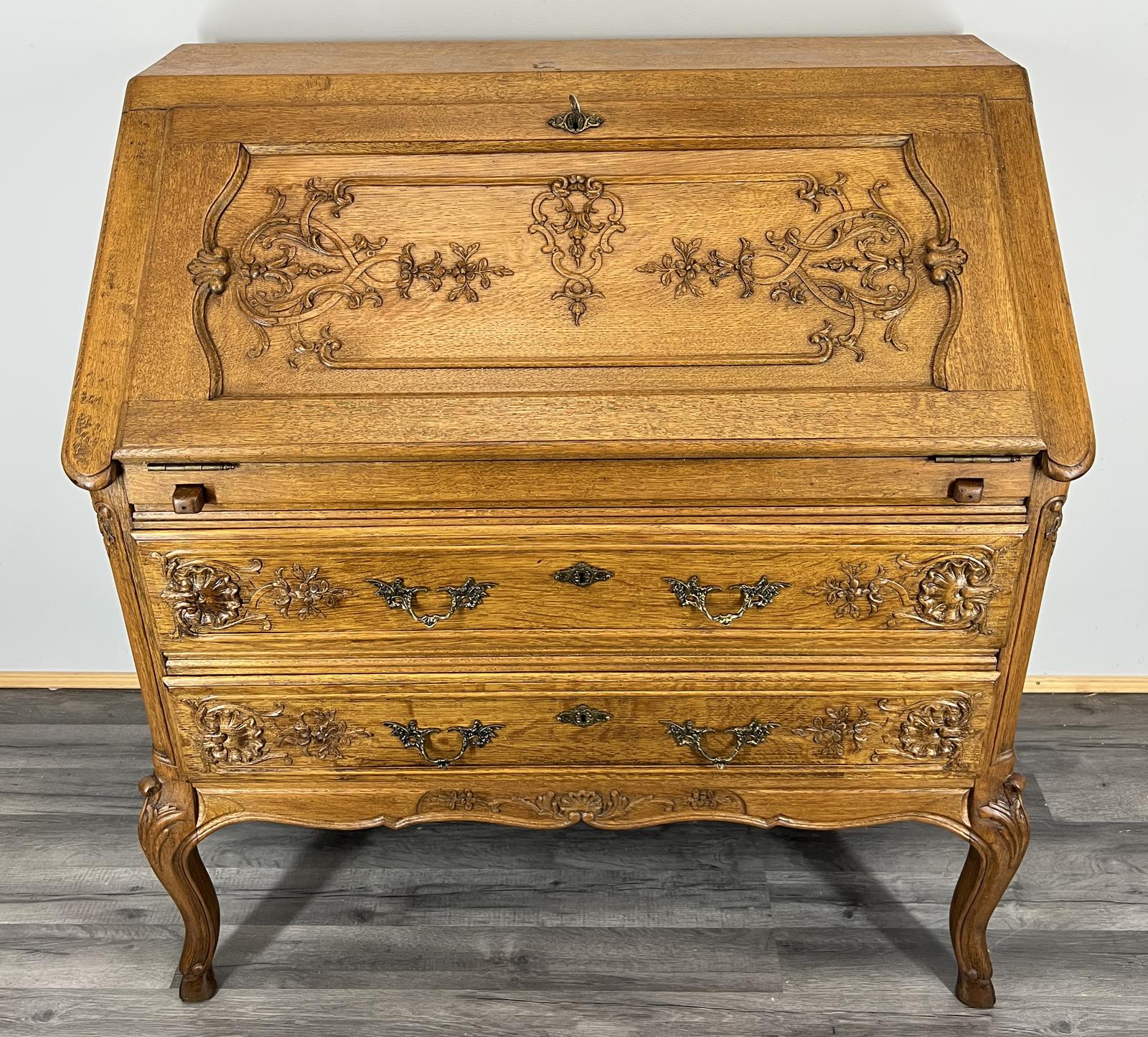 Secretaire Writing Desk Oak Vintage French Bureau Cabinet (1 of 17)
