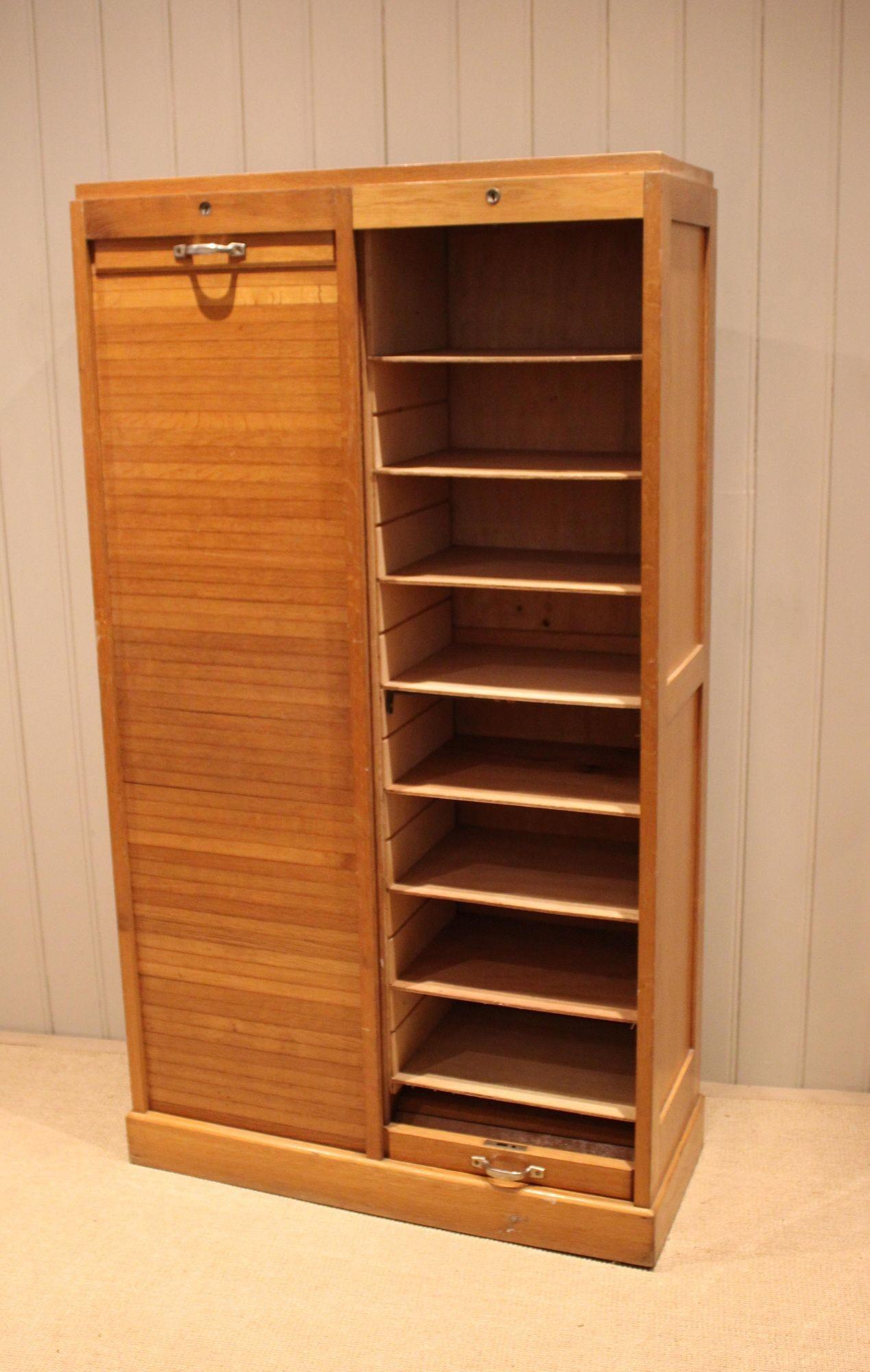 French Oak Double Tambour Front Filing Cabinet (1 of 12)
