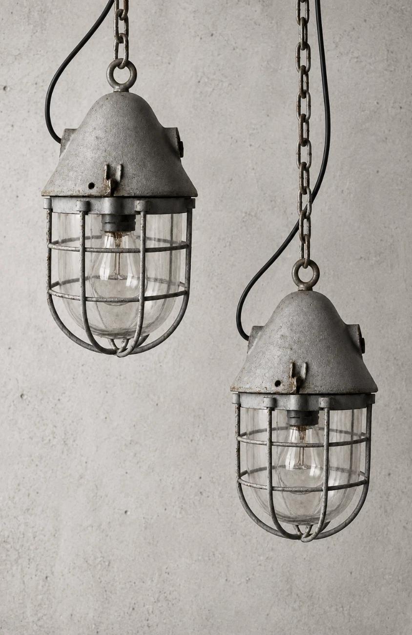 2x Vintage Industrial Pendant Light – Explosion Proof Caged Steel (1 of 8) 2x Vintage Industrial Pendant Light – Explosion Proof Caged Steel (1 of 8)