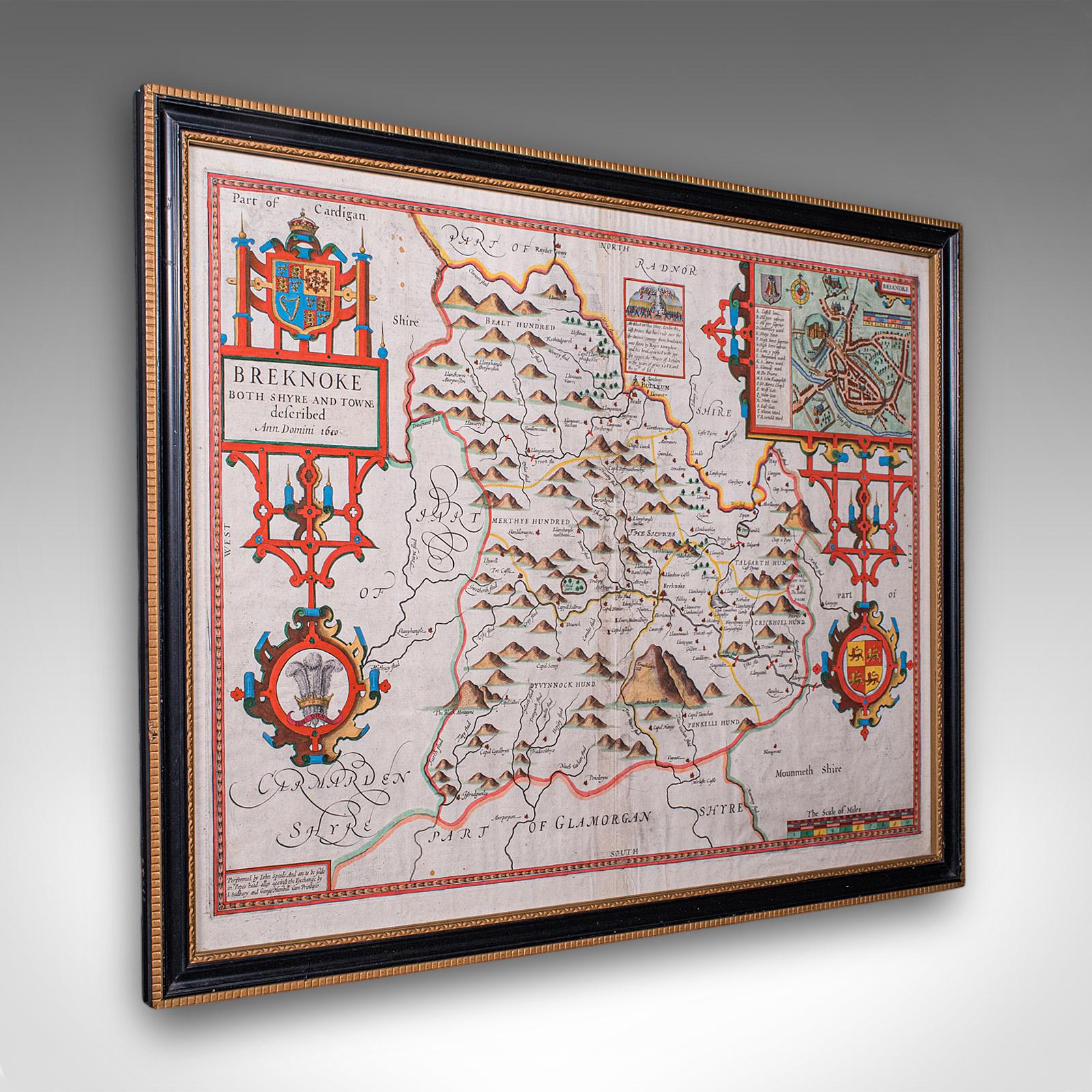 Antique Map of Breconshire, English, Framed, John Speed, Dual Sided c.1627 (1 of 12) Antique Map of Breconshire, English, Framed, John Speed, Dual Sided c.1627 (1 of 12)