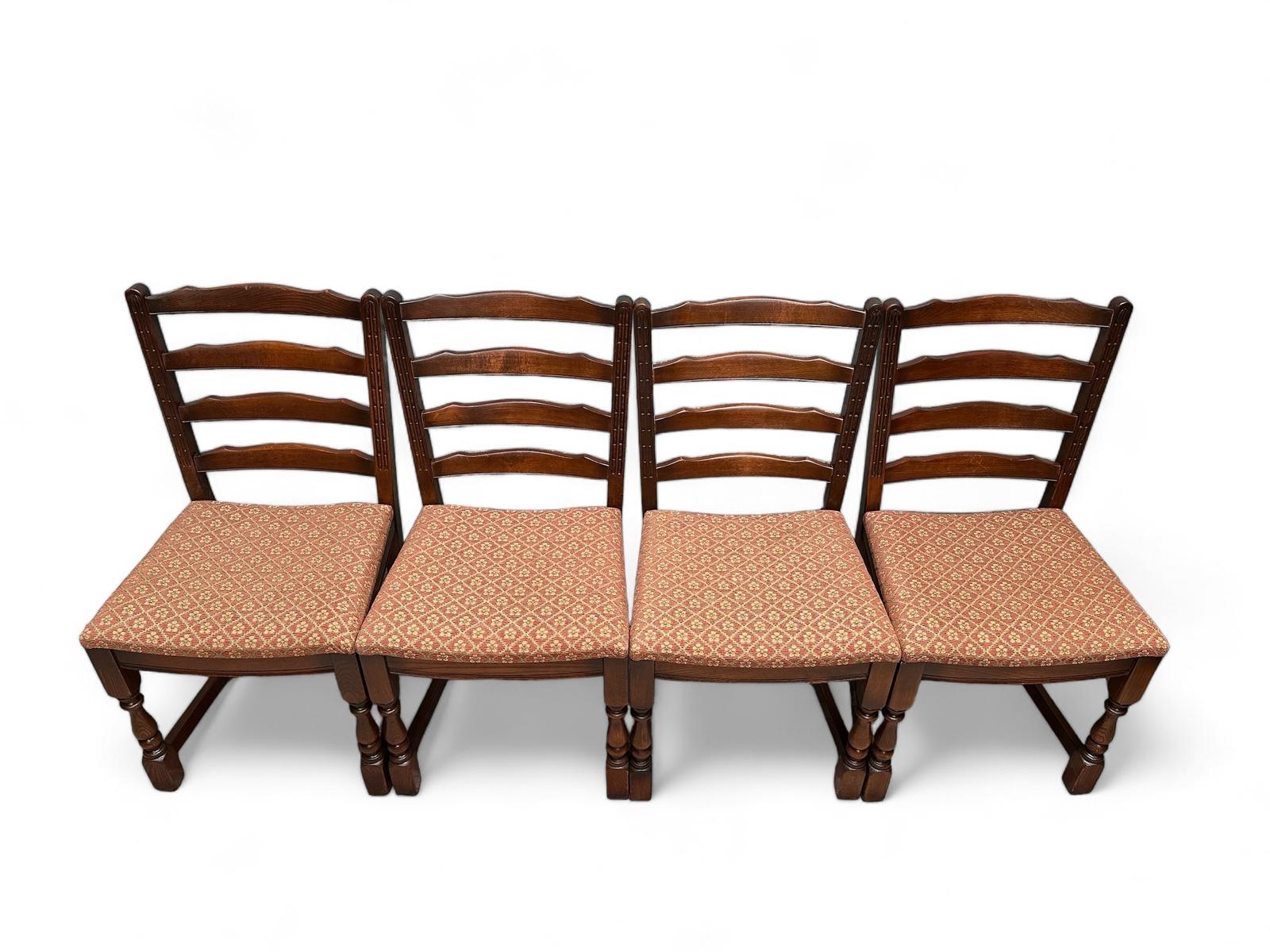 Vintage Old Charm Wood Bros Oak Dining Chairs / Set of 4 / Solid Oak Wooden Frames c.1960 / Tudor Brown (1 of 9)