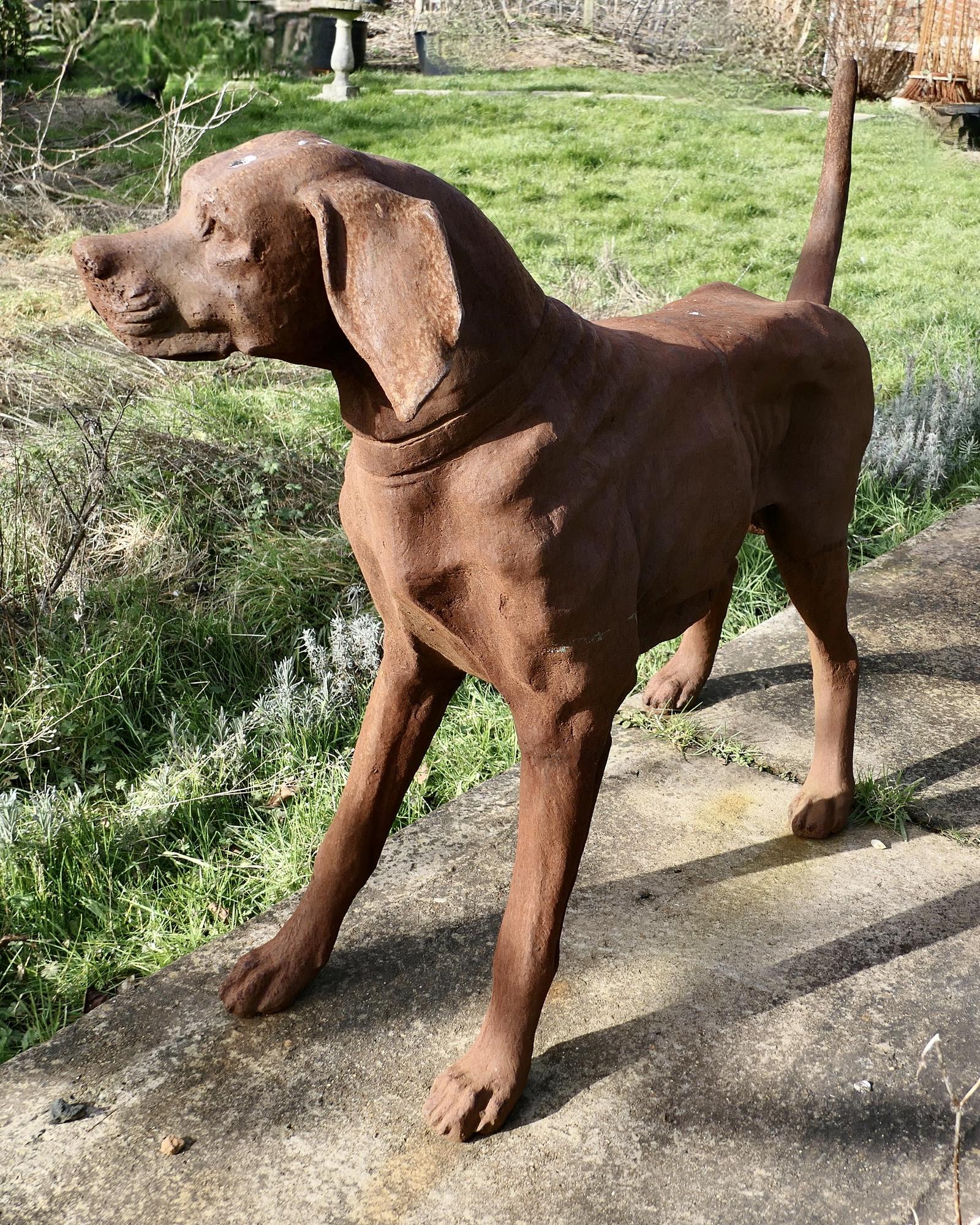 Large Weathered Cast Iron Standing Statue of a Hunting Dog (1 of 6)
