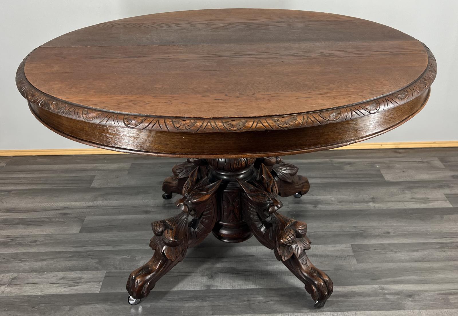 Antique French Carved Oak Oval Coffee Table Vintage Elegance - (1 of 22)