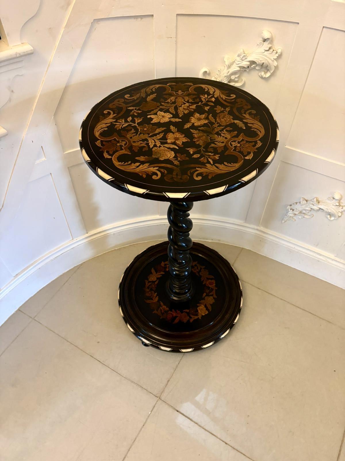 Quality Antique Italian Ebonised Marquetry & Bone Inlaid Pedestal Occasional Centre Table / Plant Stand (1 of 11) Quality Antique Italian Ebonised Marquetry & Bone Inlaid Pedestal Occasional Centre Table / Plant Stand (1 of 11)