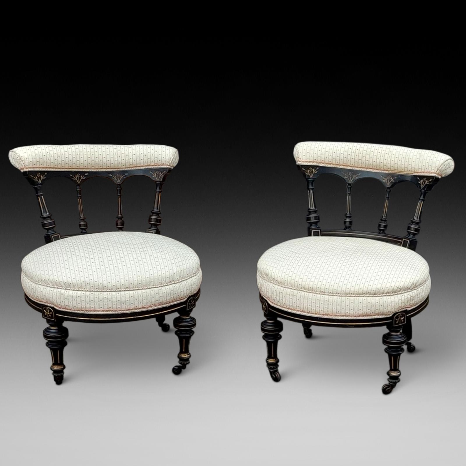 Pair of Victorian Aesthetic Period Ebonised Child Chairs (1 of 7)