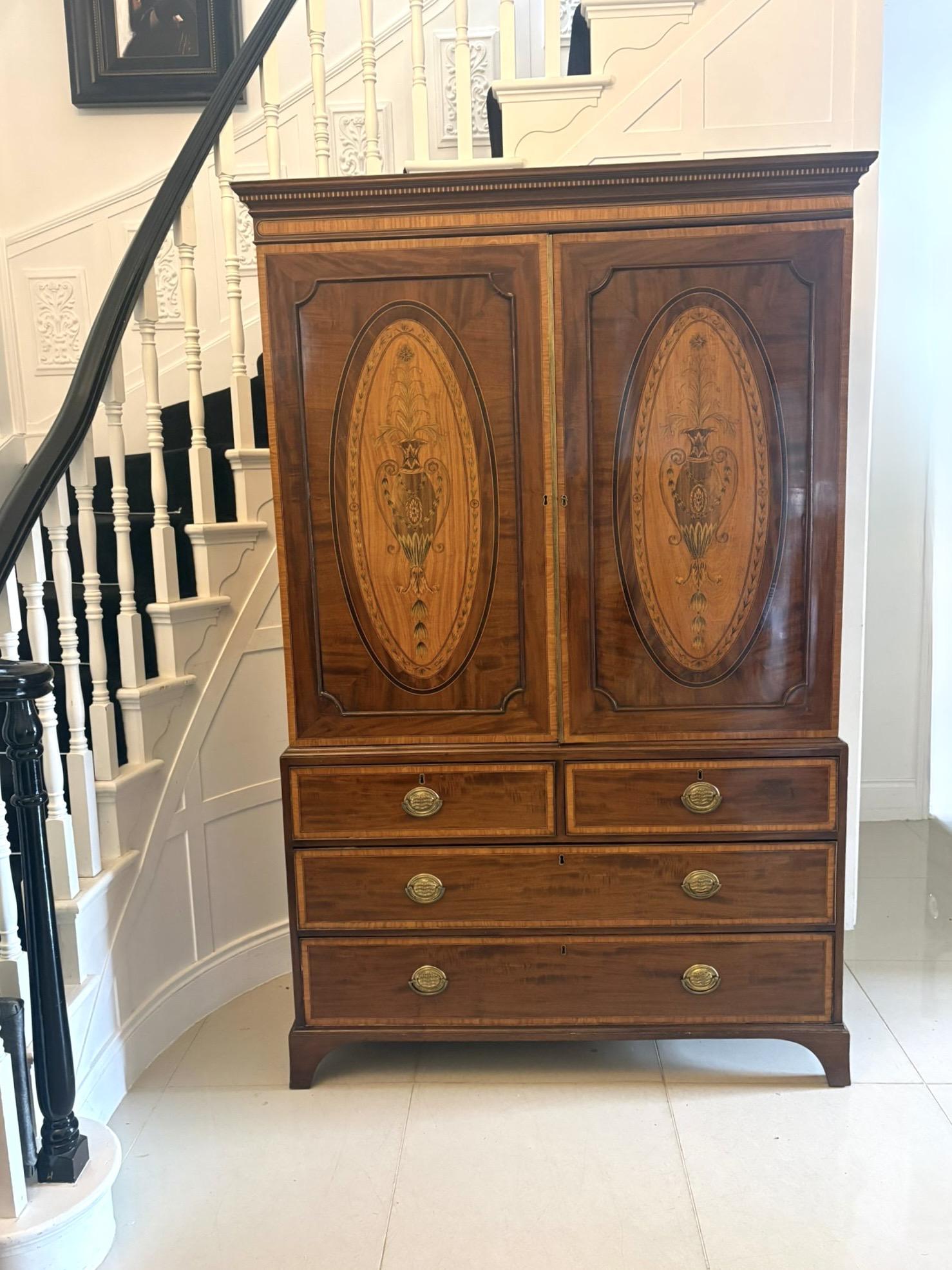 Antique Georgian Mahogany Satinwood Inlaid Linen Press Housekeepers Wardrobe (1 of 12) Antique Georgian Mahogany Satinwood Inlaid Linen Press Housekeepers Wardrobe (1 of 12)