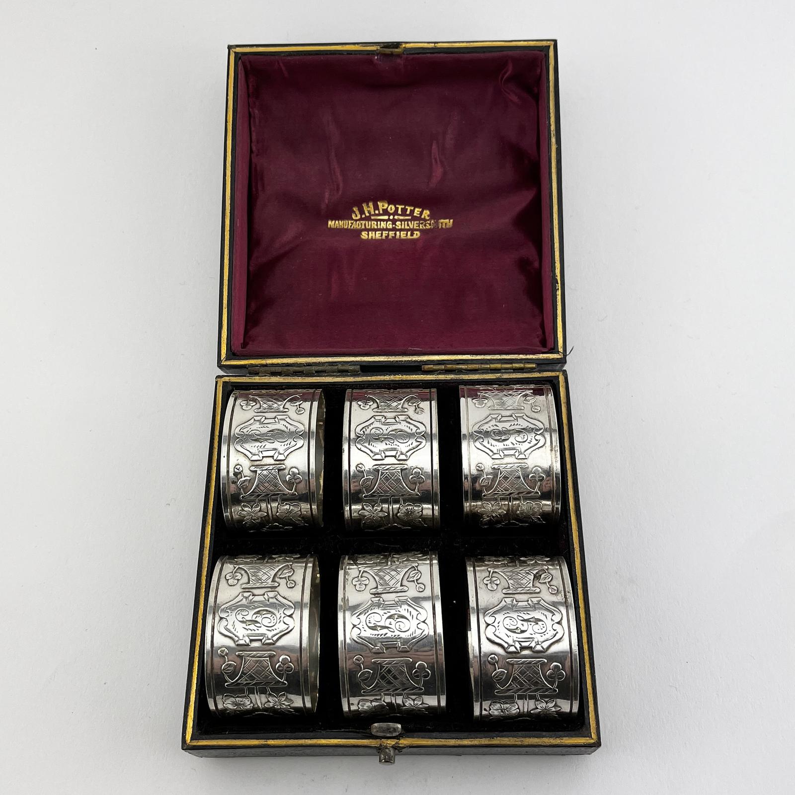 Six Oval Boxed Victorian Silver Plated Napkin Rings (1 of 6) Six Oval Boxed Victorian Silver Plated Napkin Rings (1 of 6)